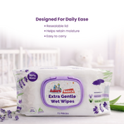 Adore Baby Lavender Wet Wipes with Goodness of Aloe-vera- 98% Pure Water- Pack of 72n Wipes* 1 Pack