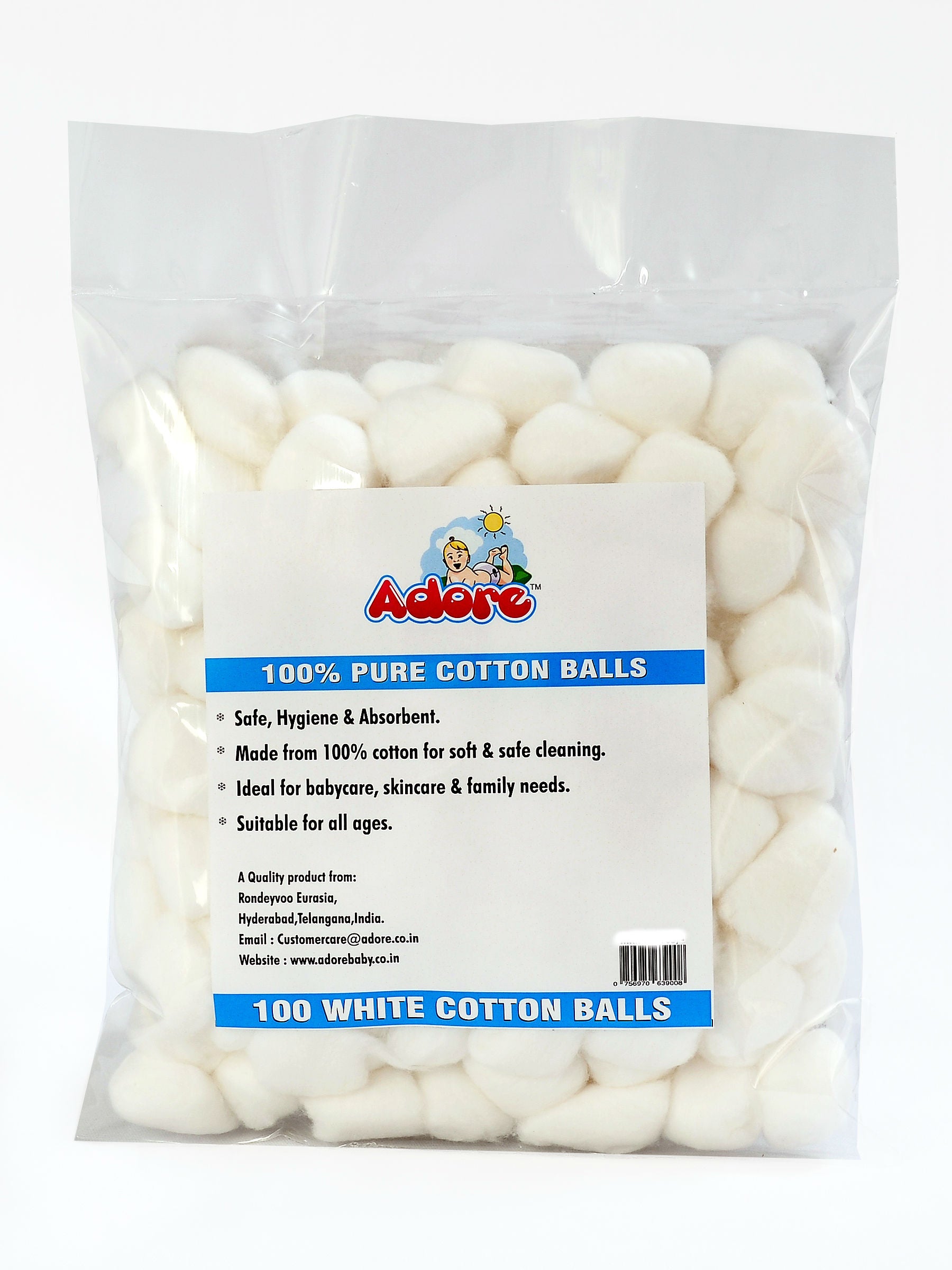 Adore 100 Percent Pure Cotton Balls Pack Of 100 - White