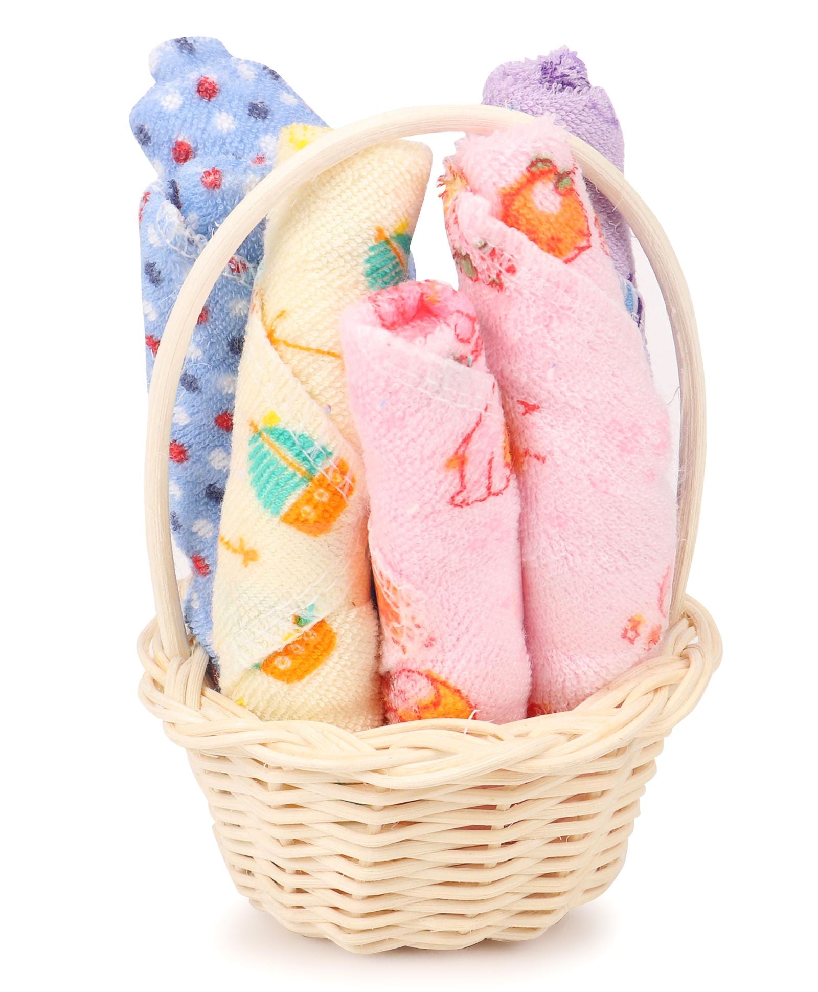 Adore Baby Wash Cloths With Basket Pack of 5 - Multicolor