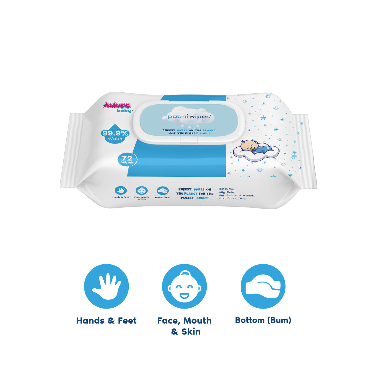 Adore Baby Paani Wipes - 99.9% Pure Water Wipes - FDA Approved- Dermatologically Tested - Goodness of Aloevera- Unscented- Pack of 720Wipes