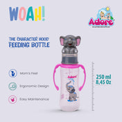 Adore Woah! The Character Hood Feeding Bottle- BIS Approved- Baby Safe- Anti-colic Teat -250ml - Elephant