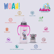 Adore Woah! The Character Hood Feeding Bottle- BIS Approved- Baby Safe- Anti-colic Teat -250ml - Elephant