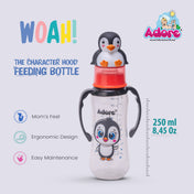Adore Woah! The Character Hood Feeding Bottle- BIS Approved- Baby Safe- Anti-colic Teat -250ml - Penguin