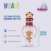 Adore Woah! The Character Hood Feeding Bottle- BIS Approved- Baby Safe- Anti-colic Teat -250ml - Monkey