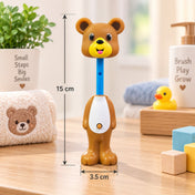 Adore Kids Pop Up Toothbrush with Safety Head Attractive Character - Brown Bear-Yellow mouth