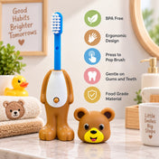 Adore Kids Pop Up Toothbrush with Safety Head Attractive Character - Brown Bear-Yellow mouth