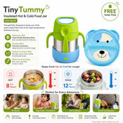 Adore Dr.Feed TinyTummy Insulated Hot & Cold Food Jar with Spork & Feeding Plate 335ml-Blue