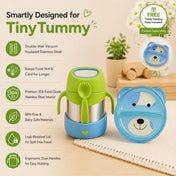 Adore Dr.Feed TinyTummy Insulated Hot & Cold Food Jar with Spork & Feeding Plate 335ml-Blue