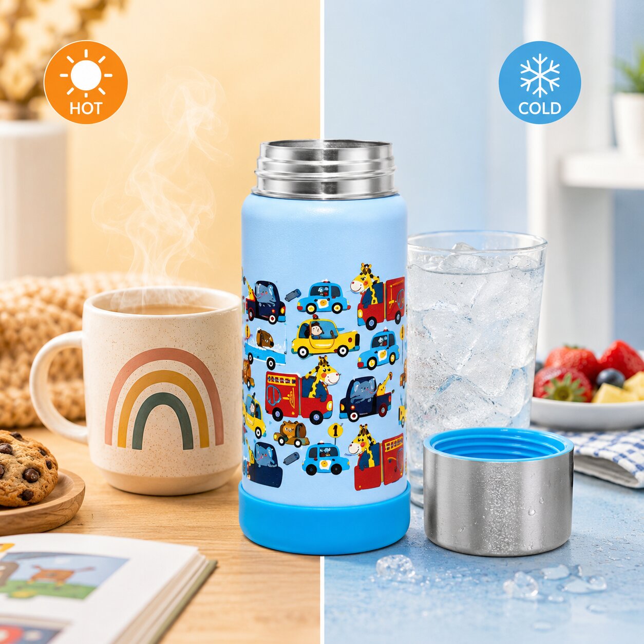 Adore Dr.Feed Little Champs Hot & Cold Insulated Steel Water Bottle 270ml-Blue