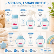 Adore 5 Stage Wide Neck Feeding Bottle with Easy Grippy Handle -150ml Blue
