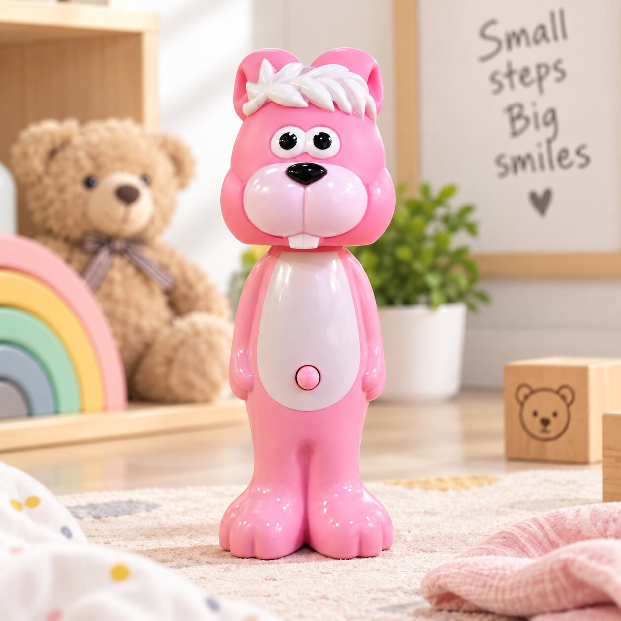 Adore Kids Pop Up Toothbrush with Safety Head Attractive Character - Pink Bunny