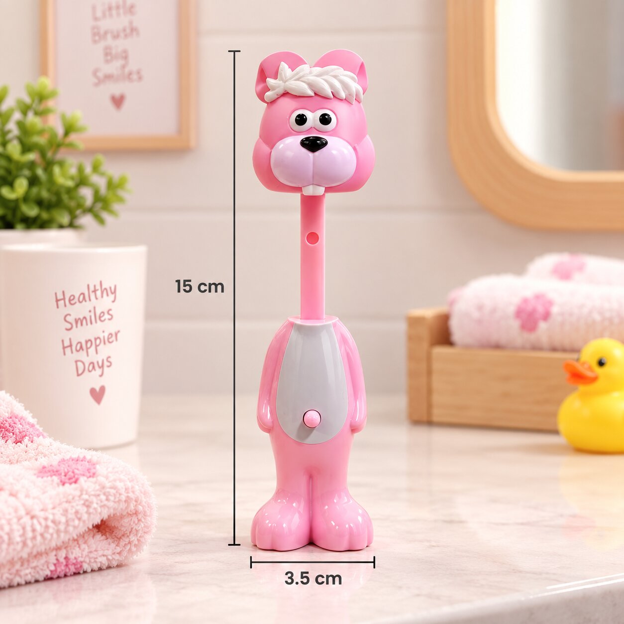 Adore Kids Pop Up Toothbrush with Safety Head Attractive Character - Pink Bunny
