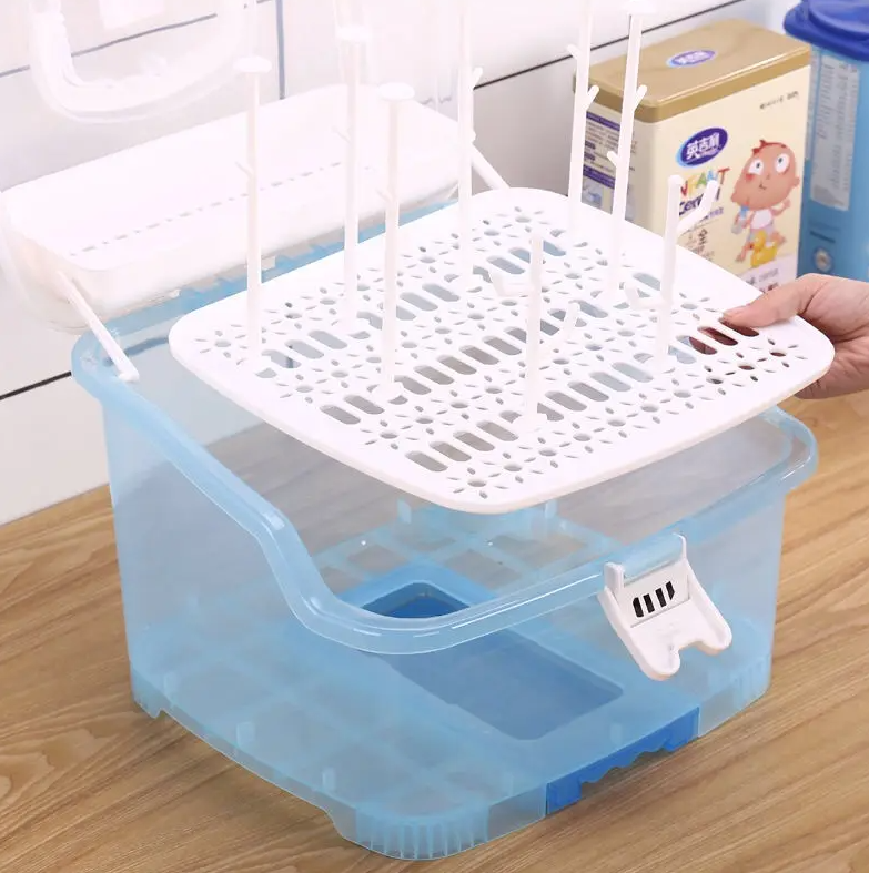 Advanced Willy Willy 2in 1 Baby Bottle Drying Rack & Storage Box with Lid & Handle - Blue