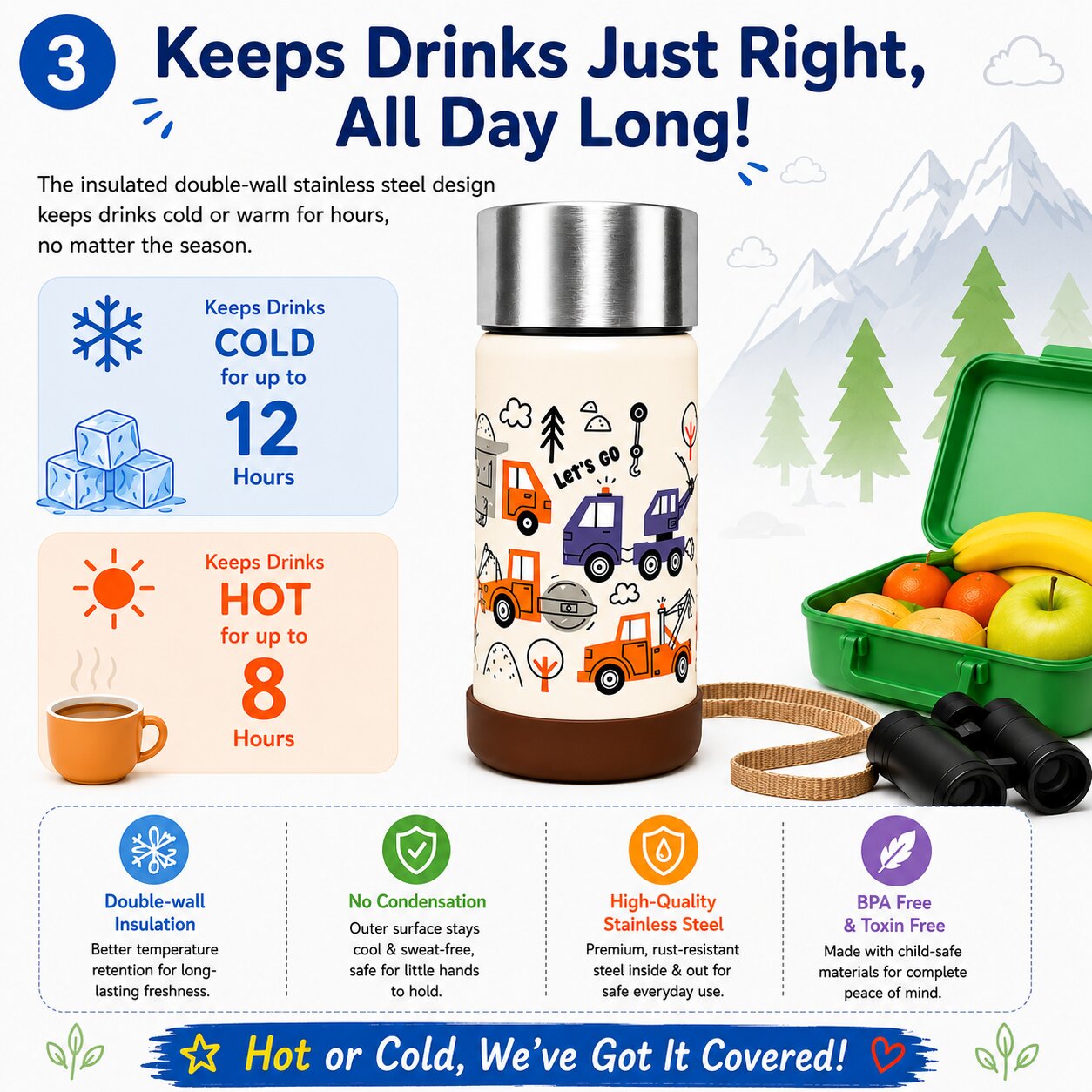 Adore Dr.Feed Little Champs Hot & Cold Insulated Steel Water Bottle 270ml-Cream