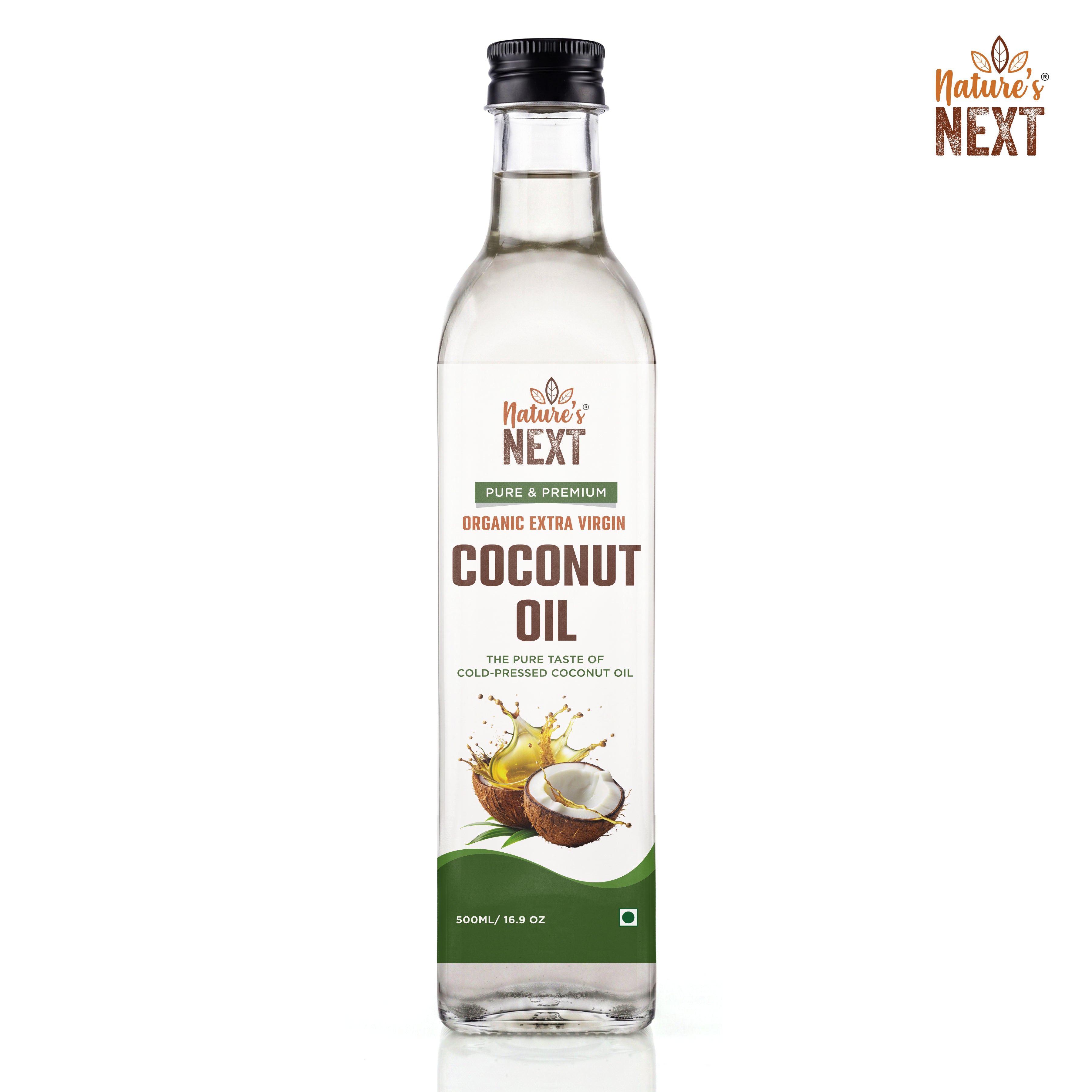 Nature’s Next Pure & Premium Organic Extra Virgin Cold Pressed Coconut Oil- Glass Bottle 500ml