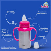Adore Cuddles 2 in 1 Stainless Steel Feeding Bottle 200ml - Pink