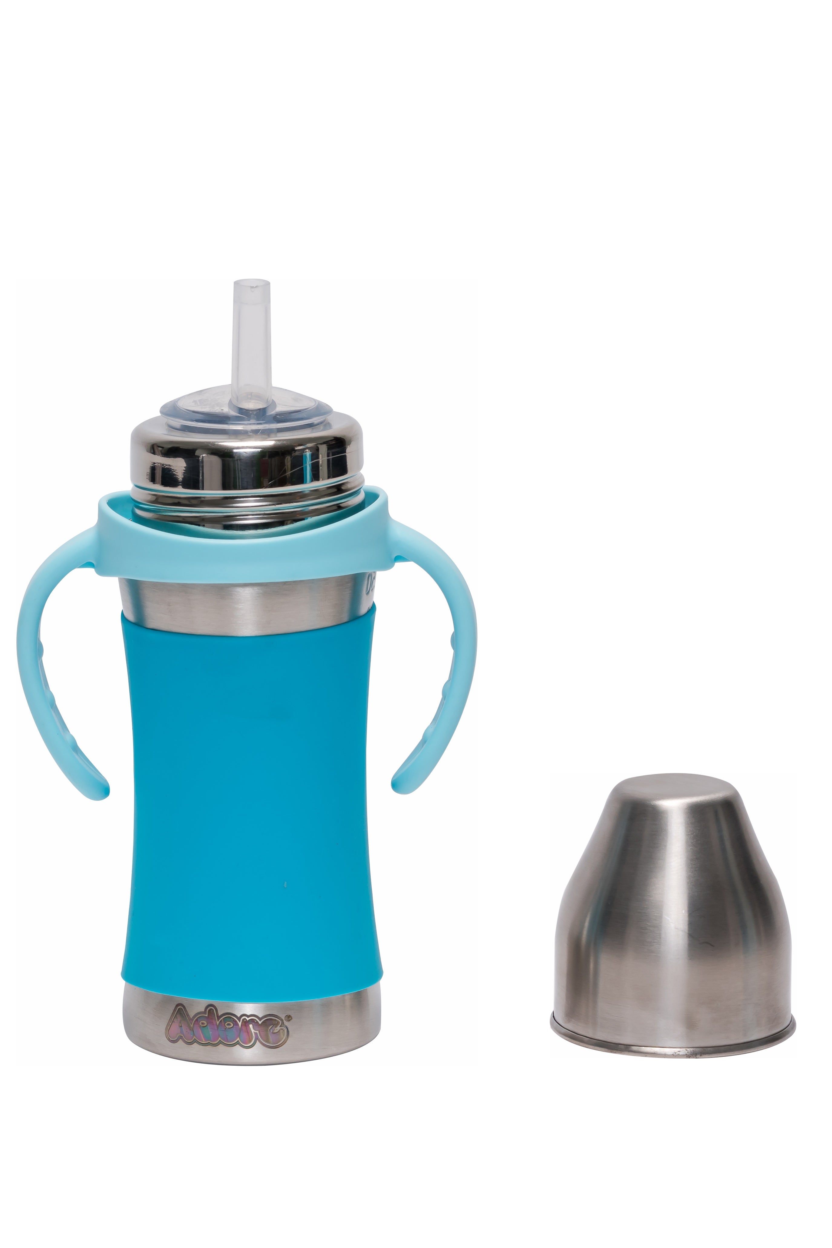 Adore Soi! The Wideneck Silicon Straw with Gravity Ball stainless steel sipper with Sleeve- 250ml Blue