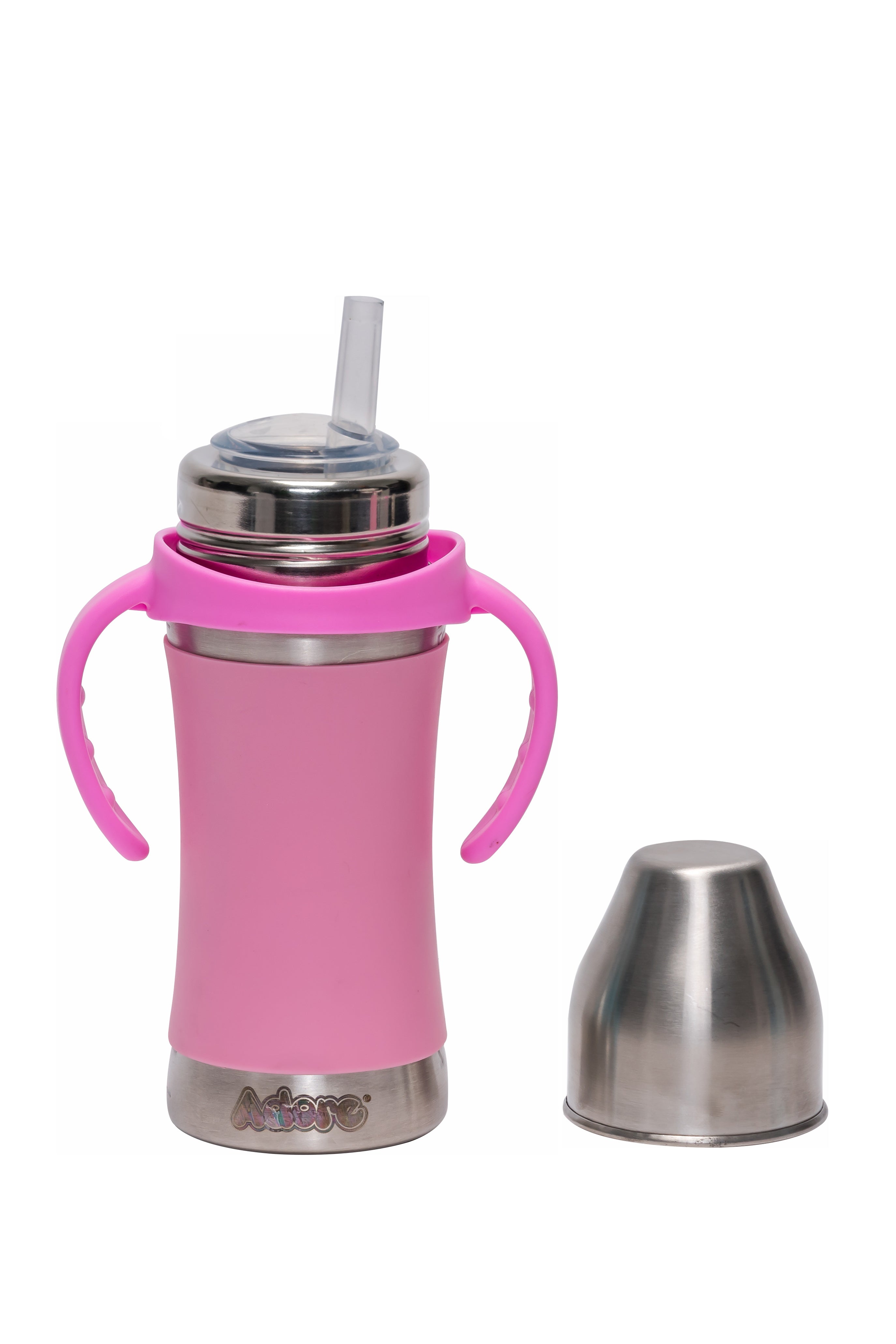 Adore Soi! The Wideneck Silicon Straw with Gravity Ball stainless steel sipper with Sleeve- 250ml Pink