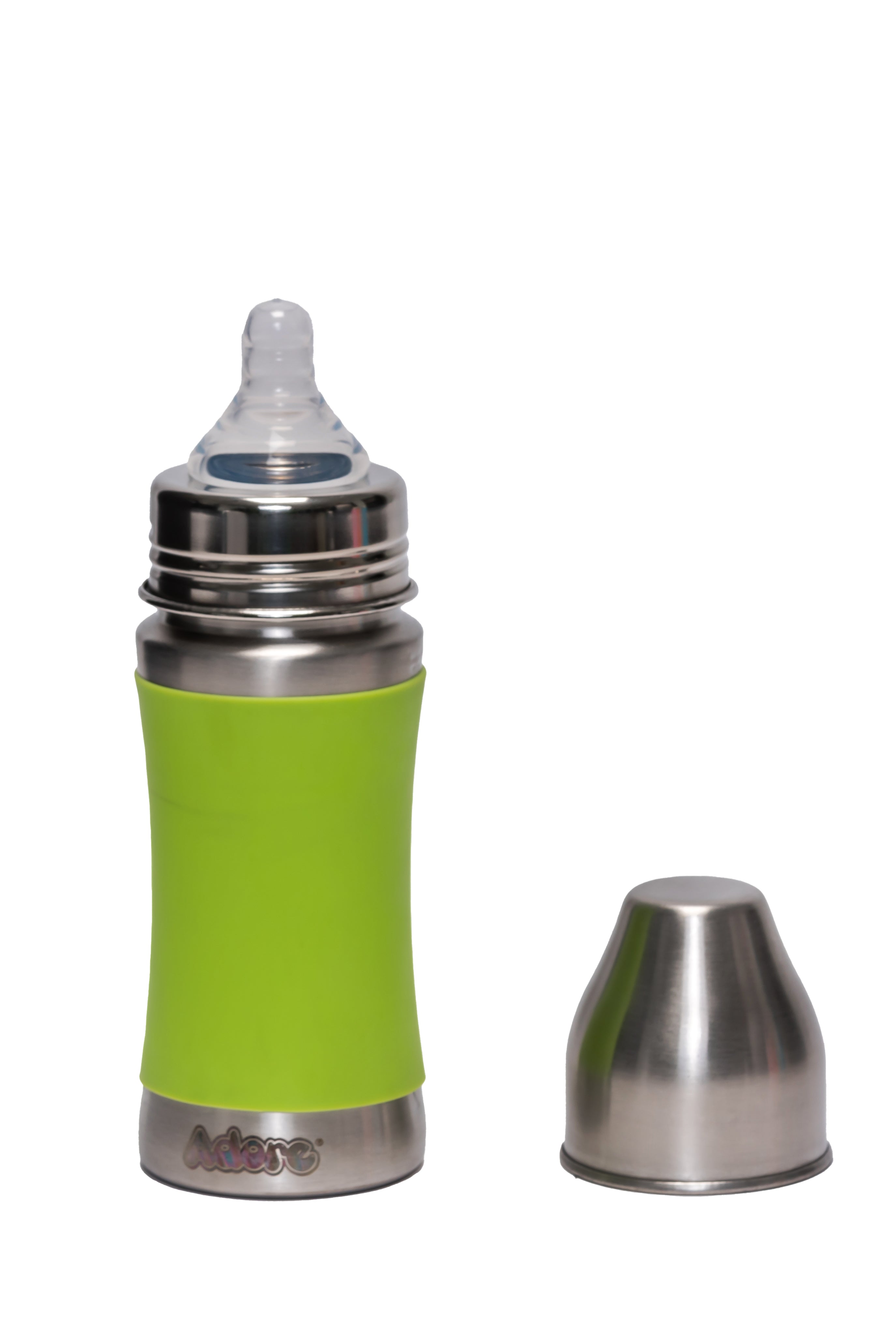 Adore Koh Stainless Steel Wide Neck Feeding Bottle with Silicon Sleeve- 250ml Green