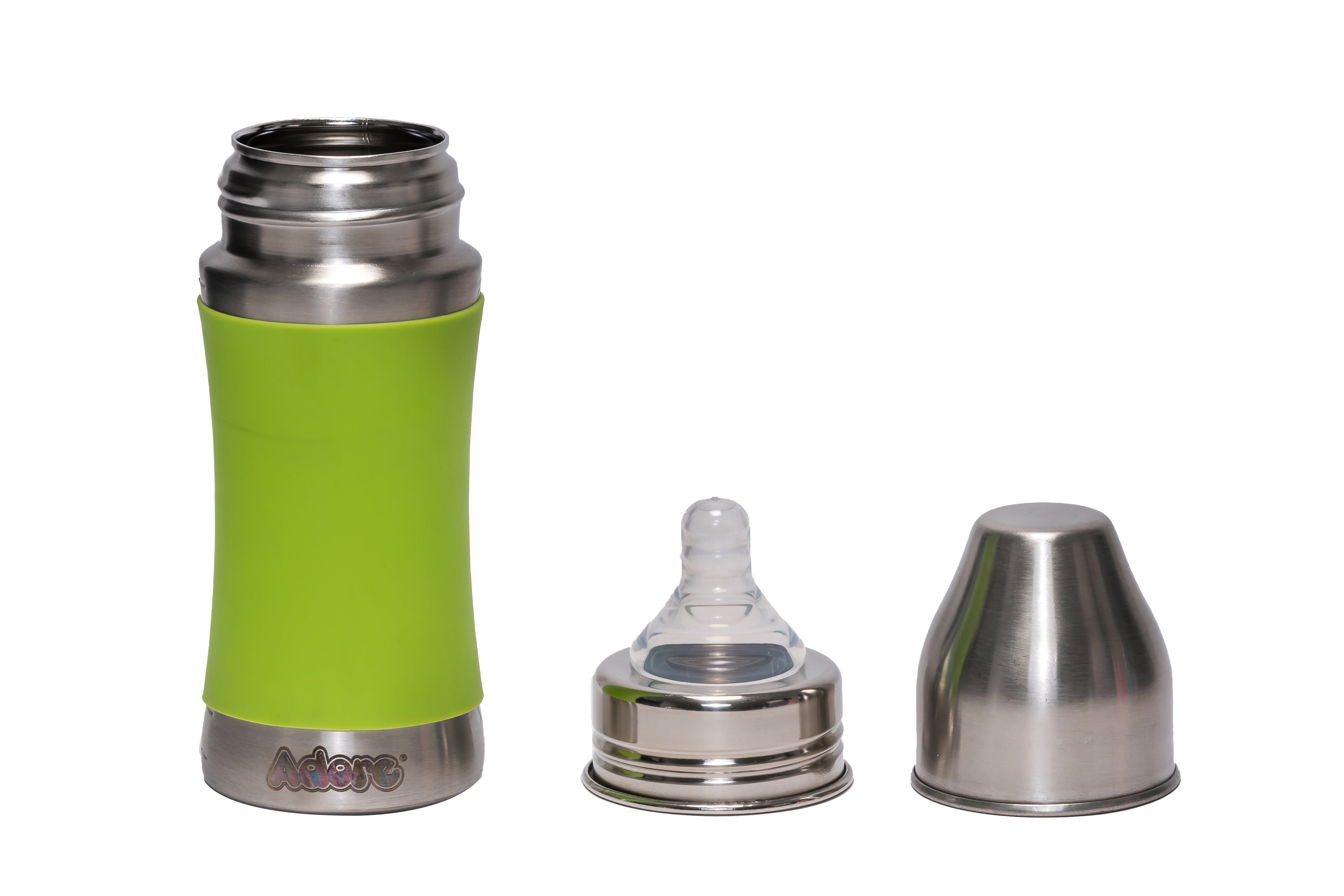 Adore Koh Stainless Steel Wide Neck Feeding Bottle with Silicon Sleeve- 250ml Green