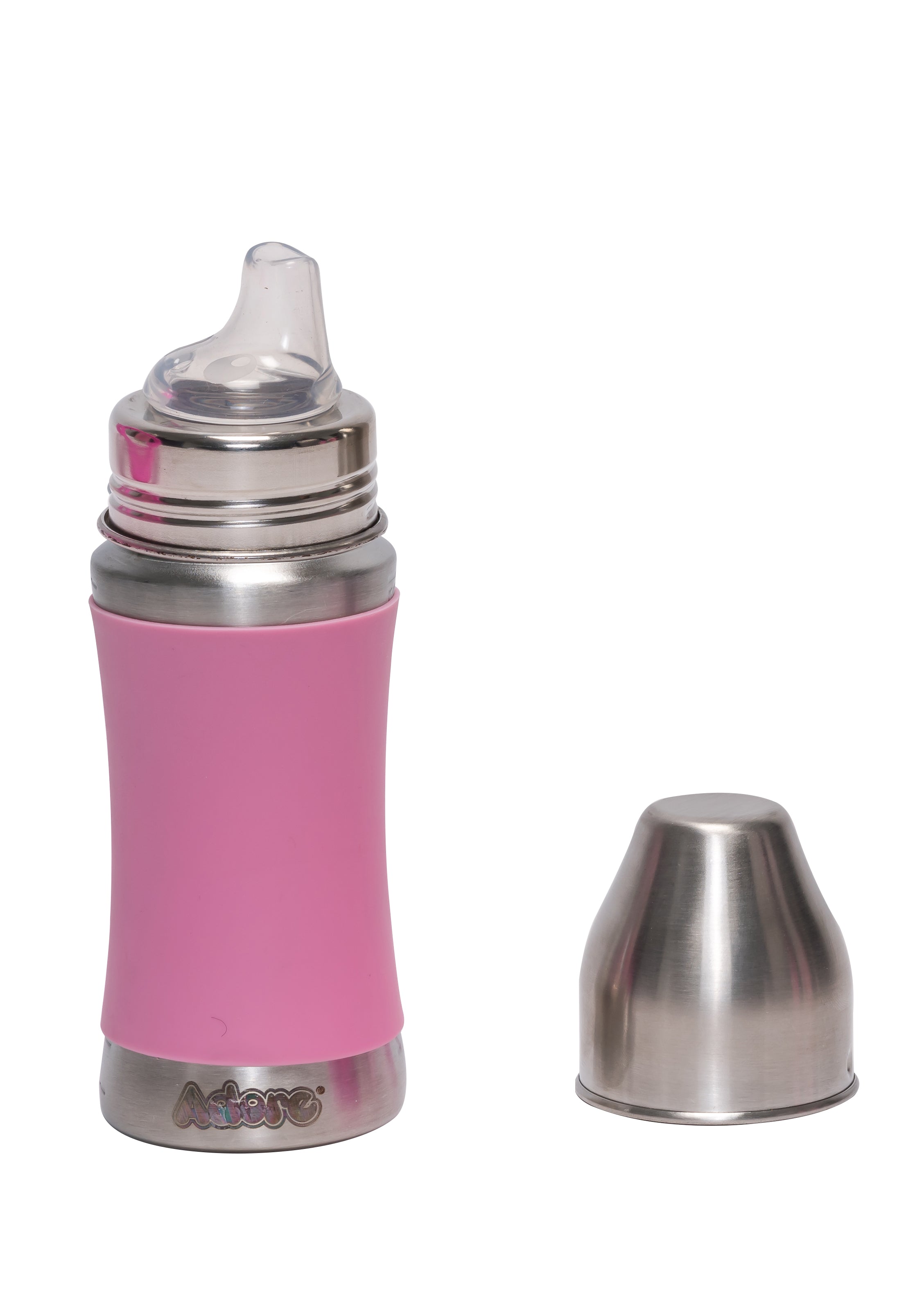 Adore Yolo! The 3 in 1 Wideneck Stainless Steel Feeding Bottle with Silicon Sleeve- 250ml - Pink