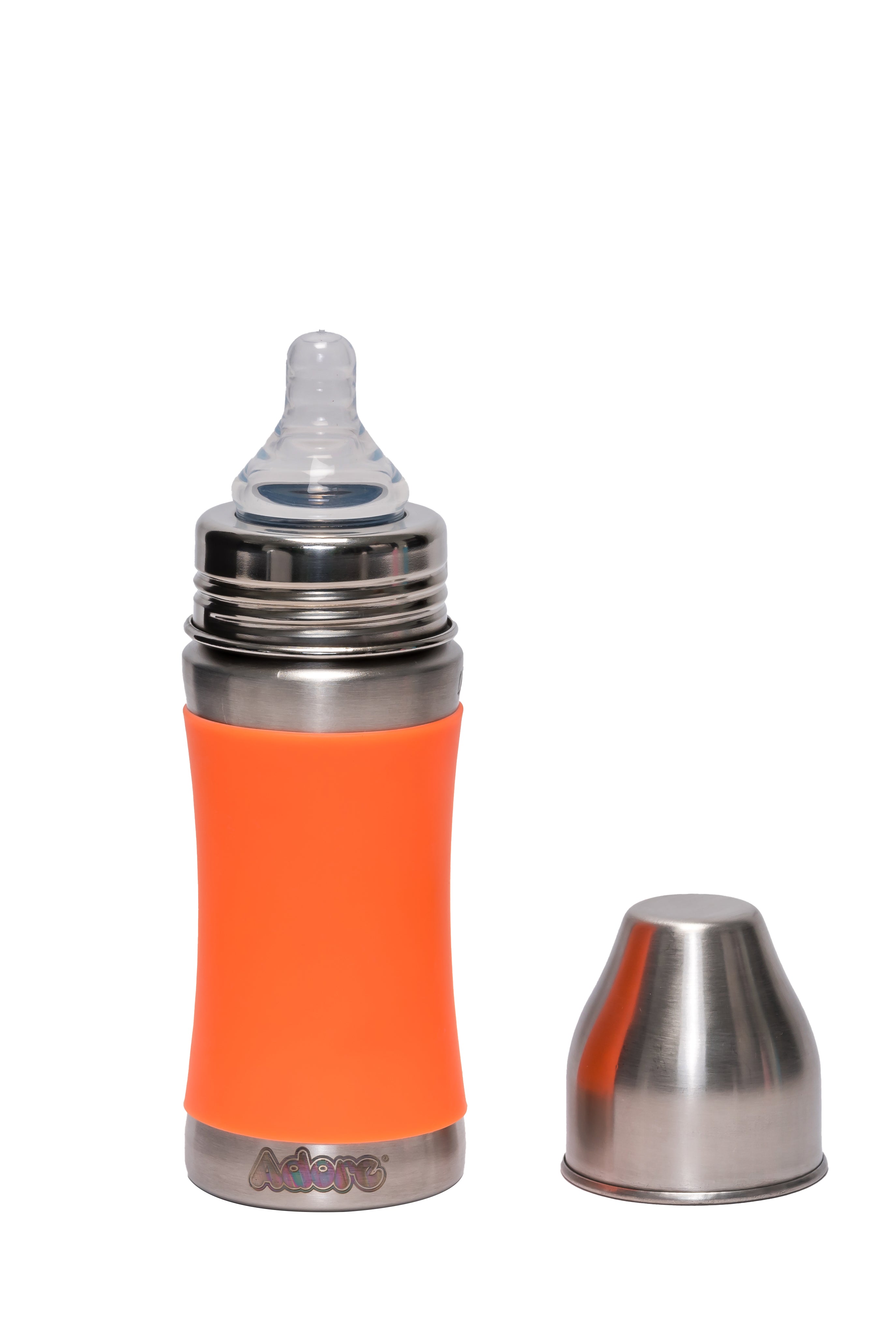 Adore Koh Stainless Steel Wide Neck Feeding Bottle with Silicon Sleeve- 250ml Orange