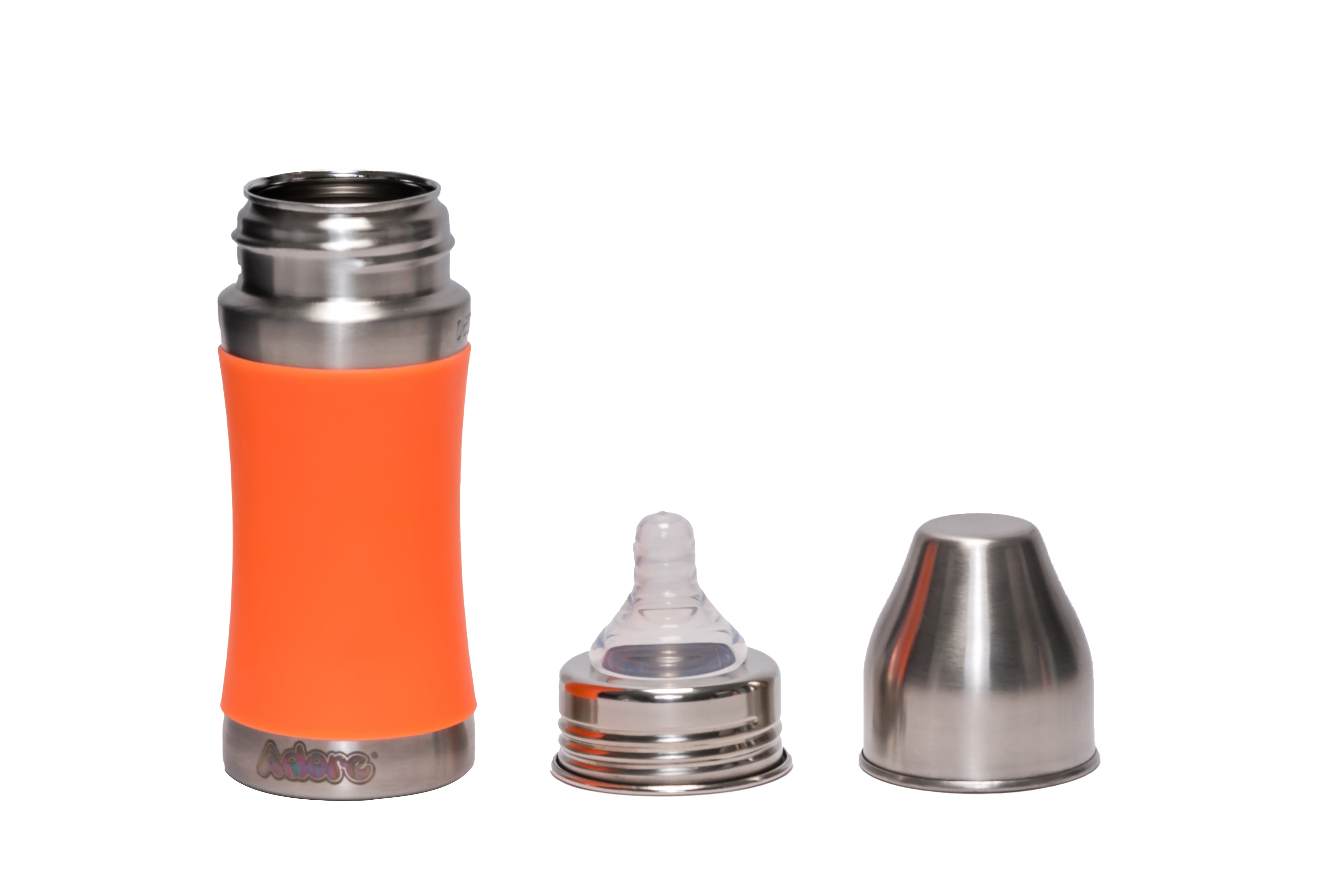 Adore Koh Stainless Steel Wide Neck Feeding Bottle with Silicon Sleeve- 250ml Orange