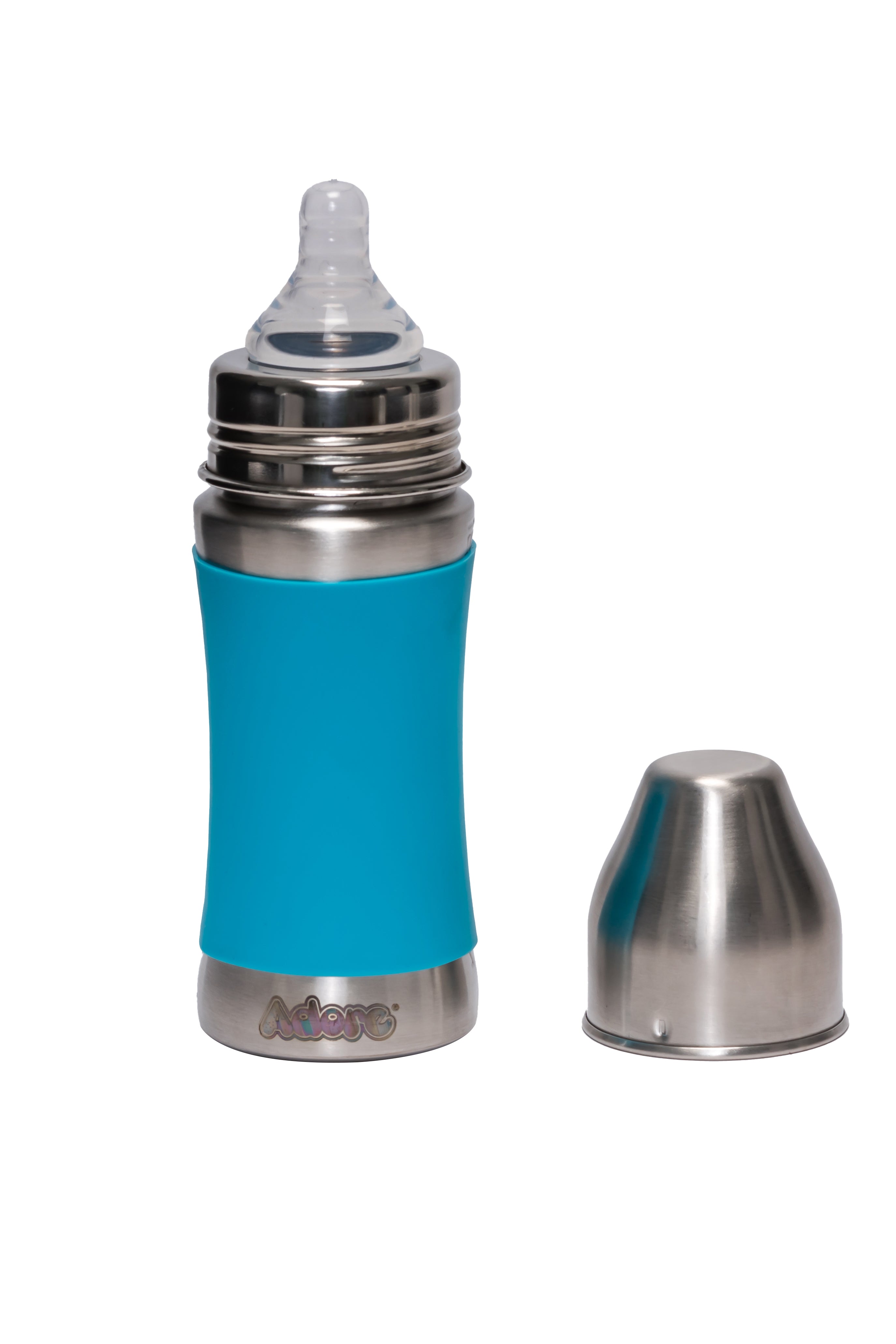 Adore Koh Stainless Steel Wide Neck Feeding Bottle with Silicon Sleeve- 250ml Blue