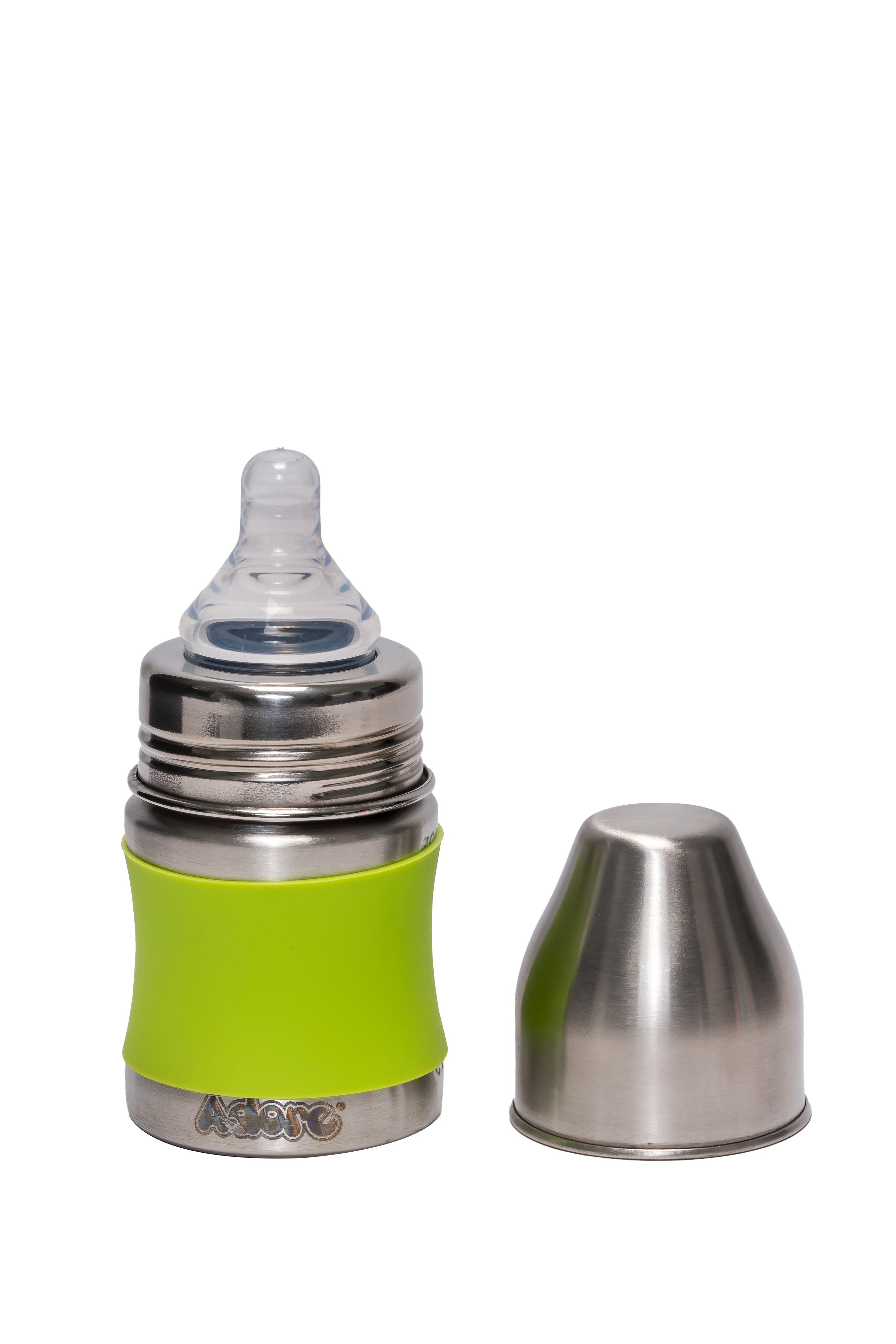 Adore Koh Stainless Steel Wide Neck Feeding Bottle with Silicon Sleeve - 150ml Green