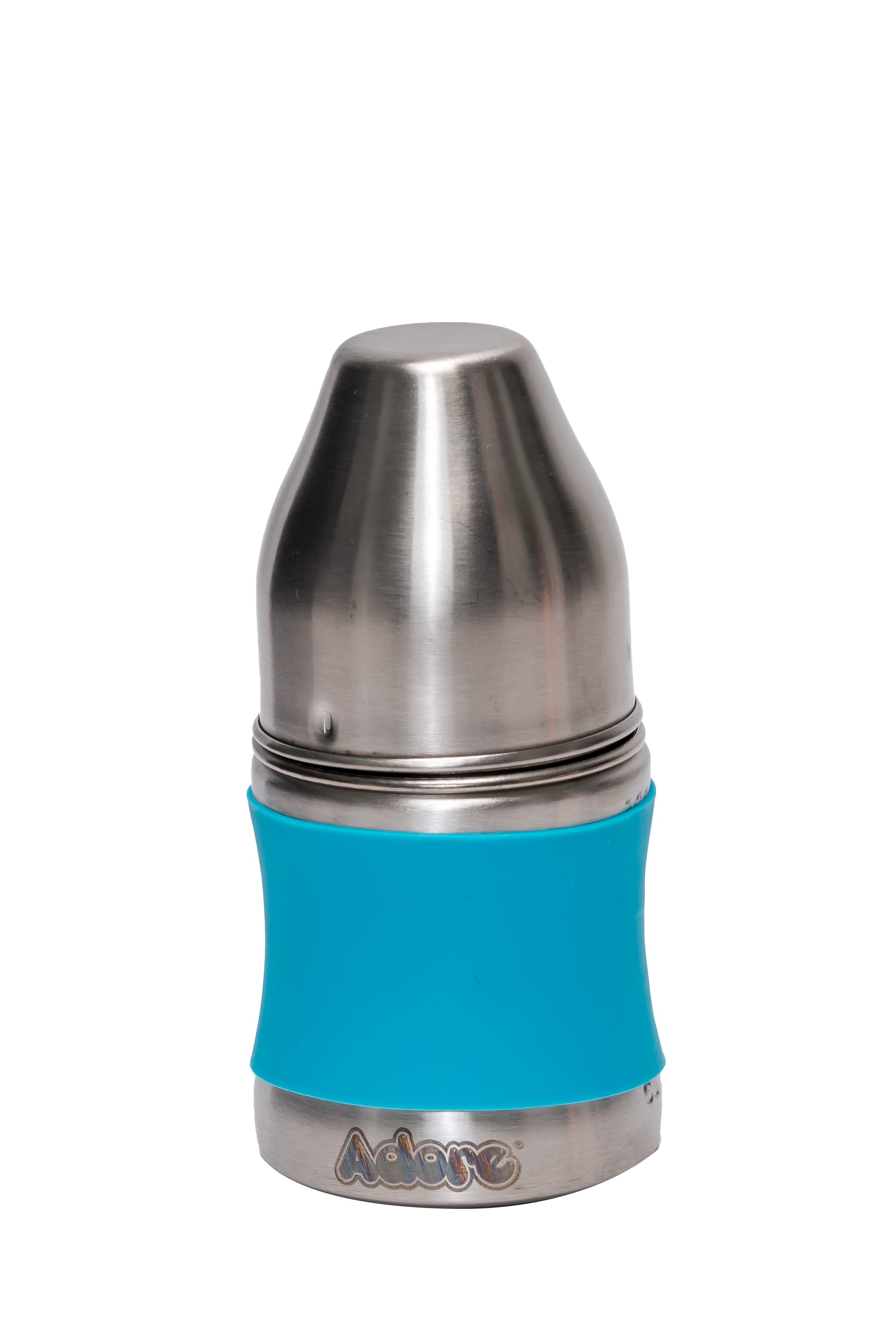 Adore Koh Stainless Steel Wide Neck Feeding Bottle with Silicon Sleeve - 150ml Blue