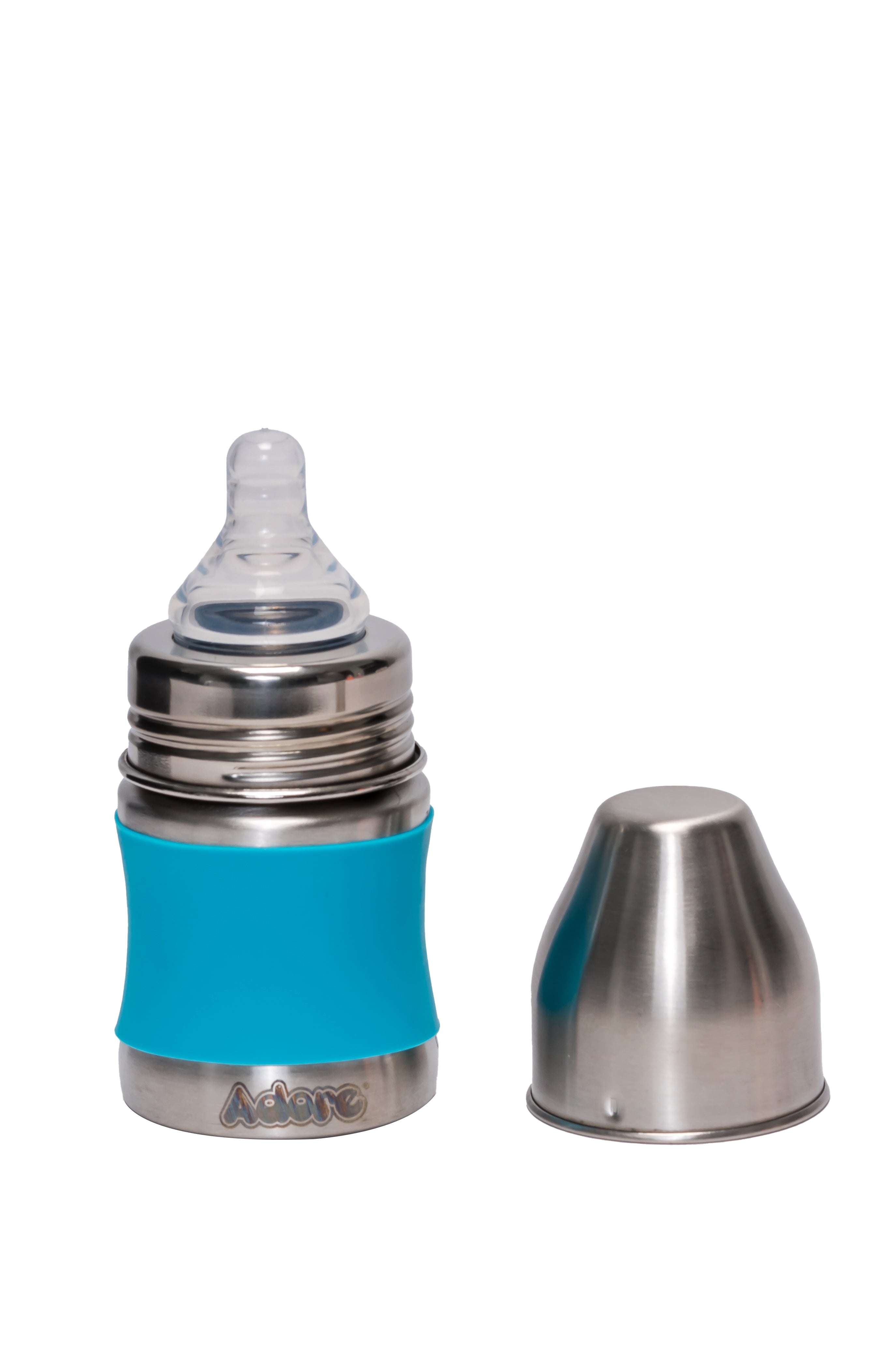 Adore Koh Stainless Steel Wide Neck Feeding Bottle with Silicon Sleeve - 150ml Blue