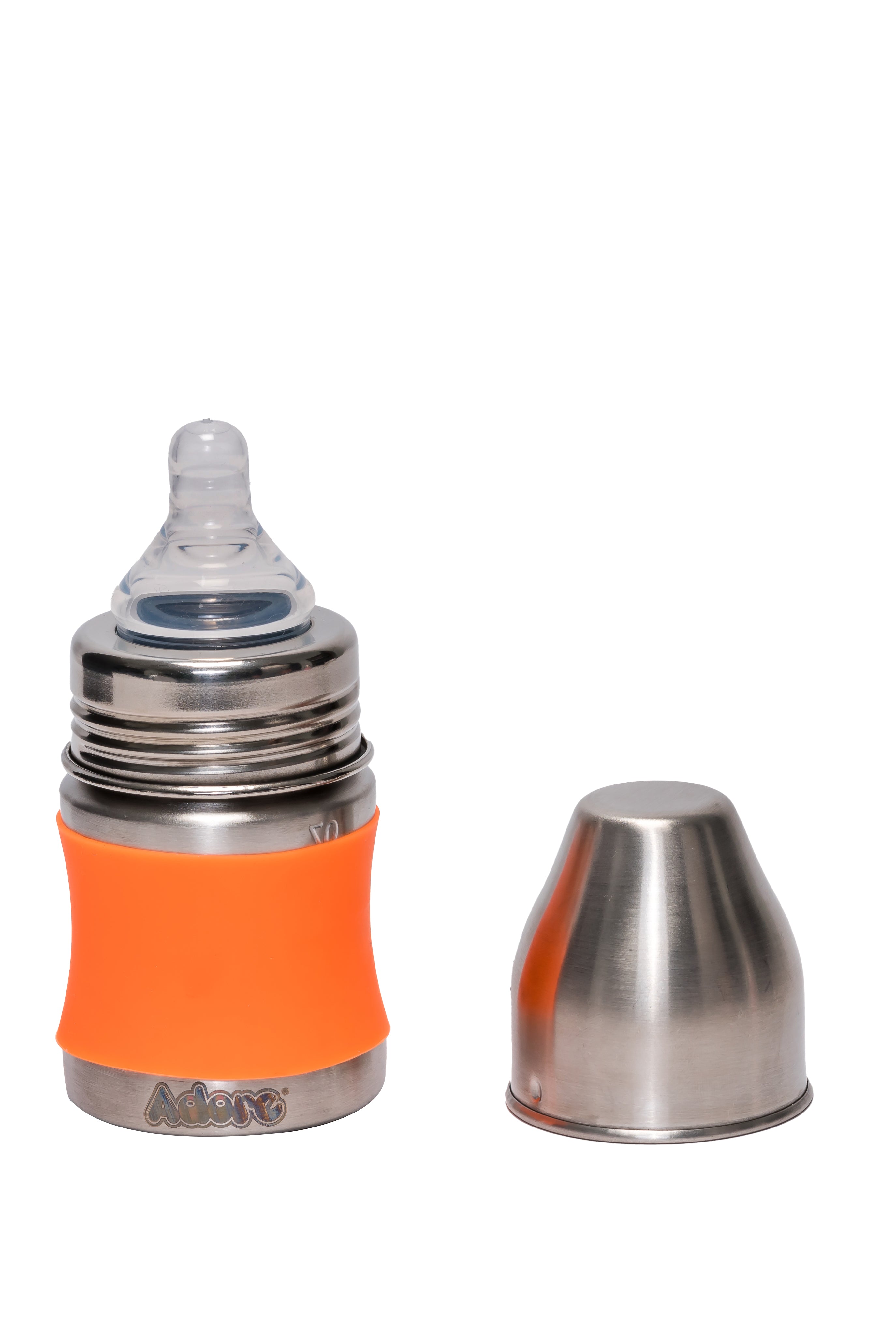 Adore Koh Stainless Steel Wide Neck Feeding Bottle with Silicon Sleeve - 150ml Orange