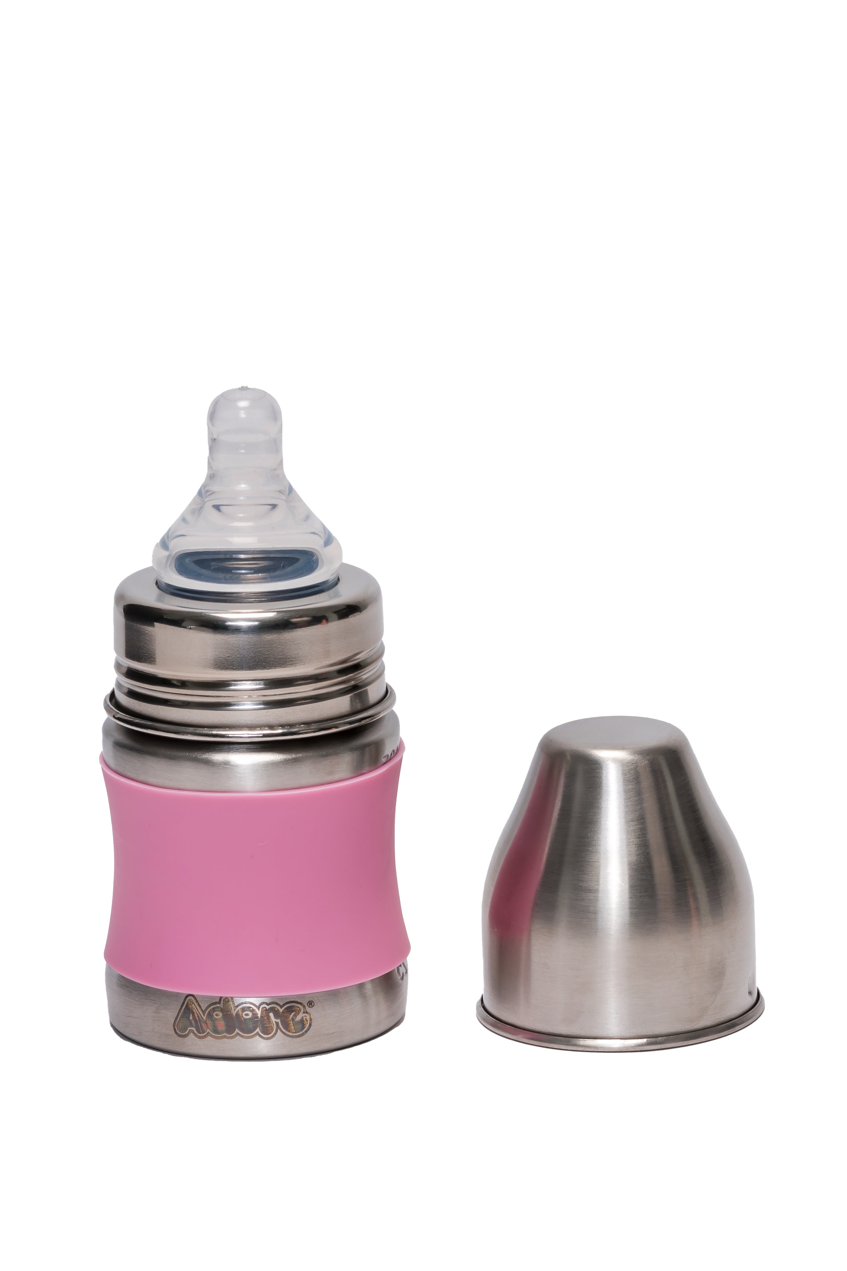 Adore Koh Stainless Steel Wide Neck Feeding Bottle with Silicon Sleeve - 150ml Pink