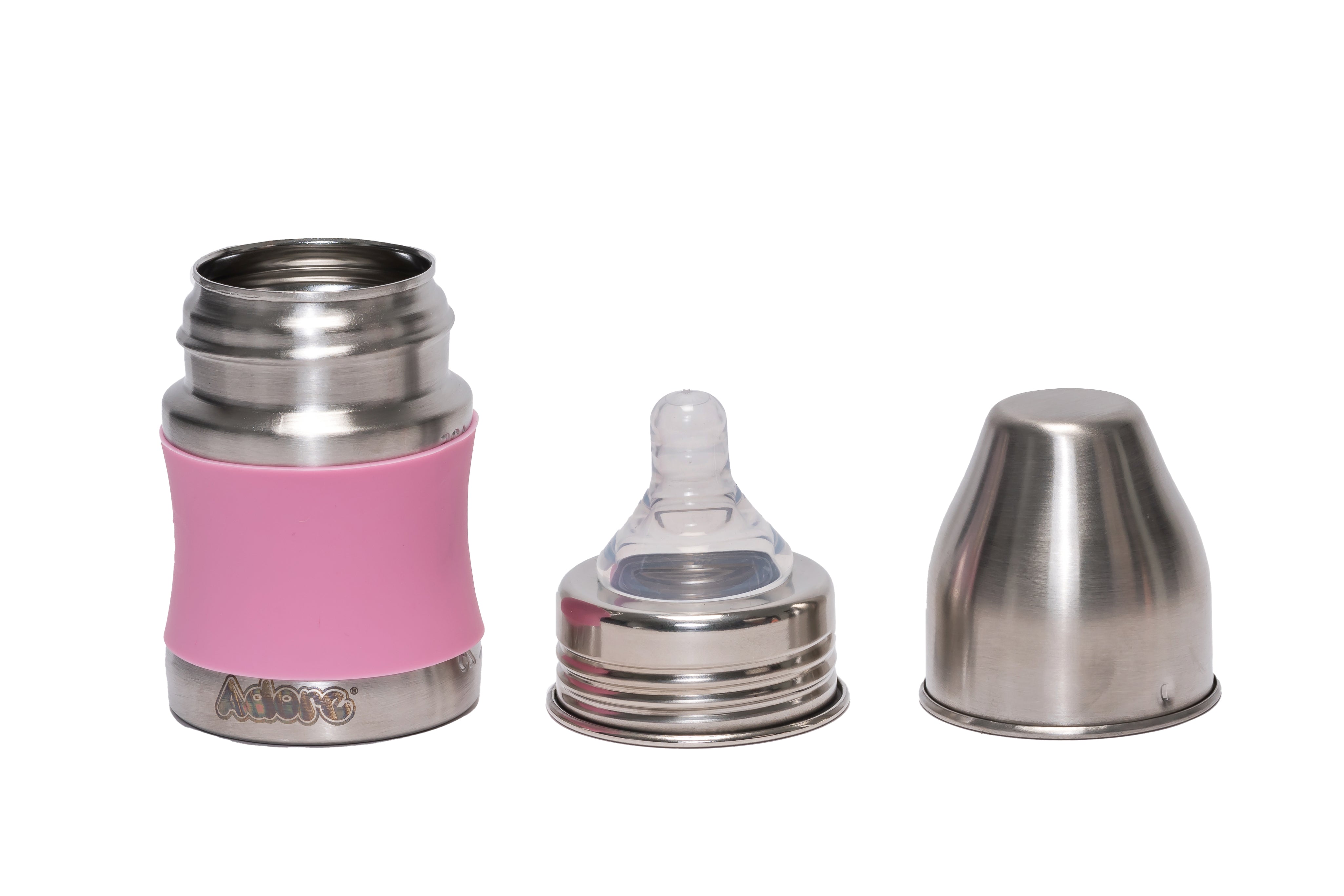 Adore Koh Stainless Steel Wide Neck Feeding Bottle with Silicon Sleeve - 150ml Pink