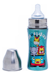 Adore Alpha 3 in 1 Printed Wideneck Stainless Steel Feeding Bottle- 250ml - Holiday