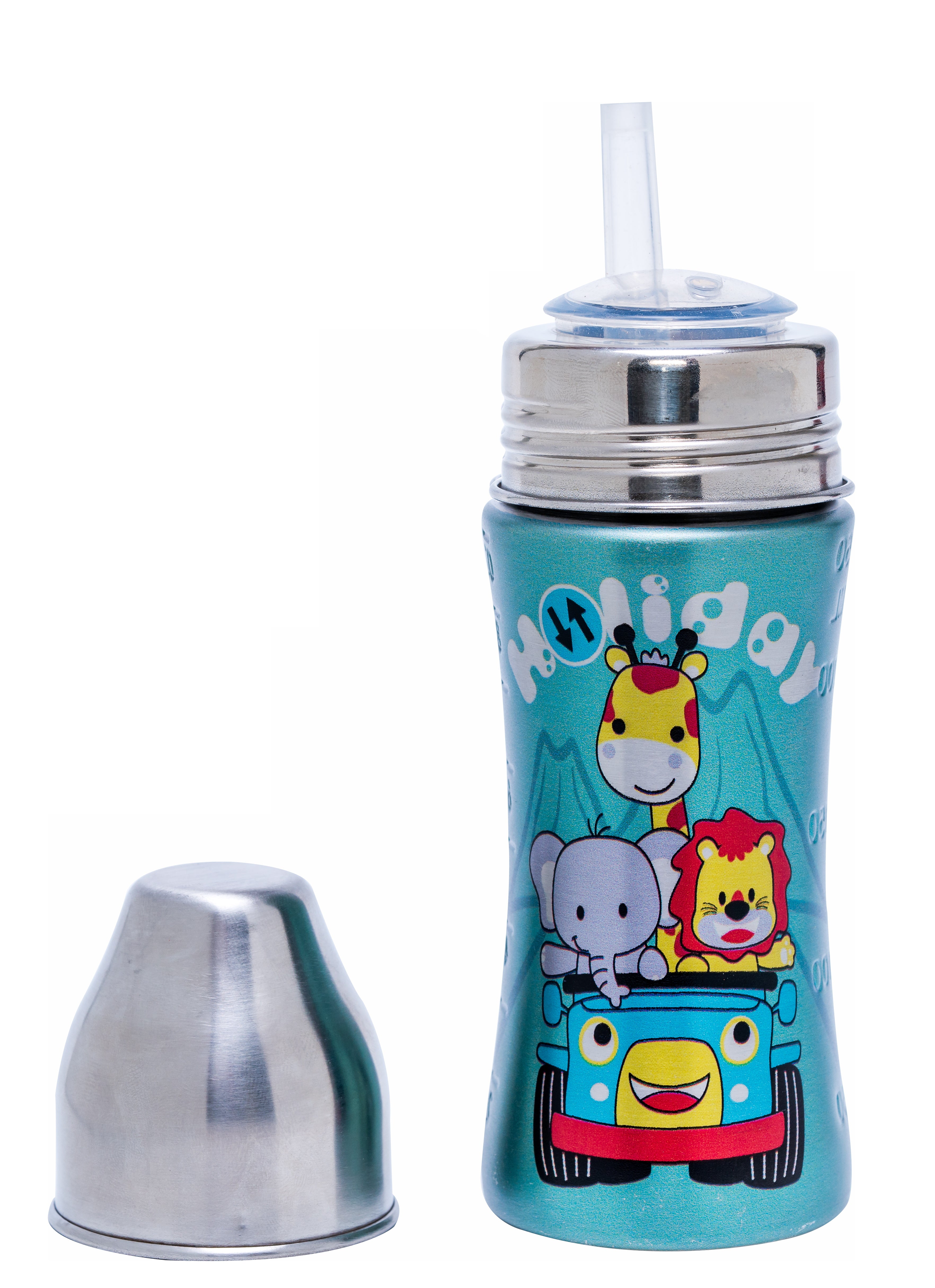 Adore Alpha 3 in 1 Printed Wideneck Stainless Steel Feeding Bottle- 250ml - Holiday