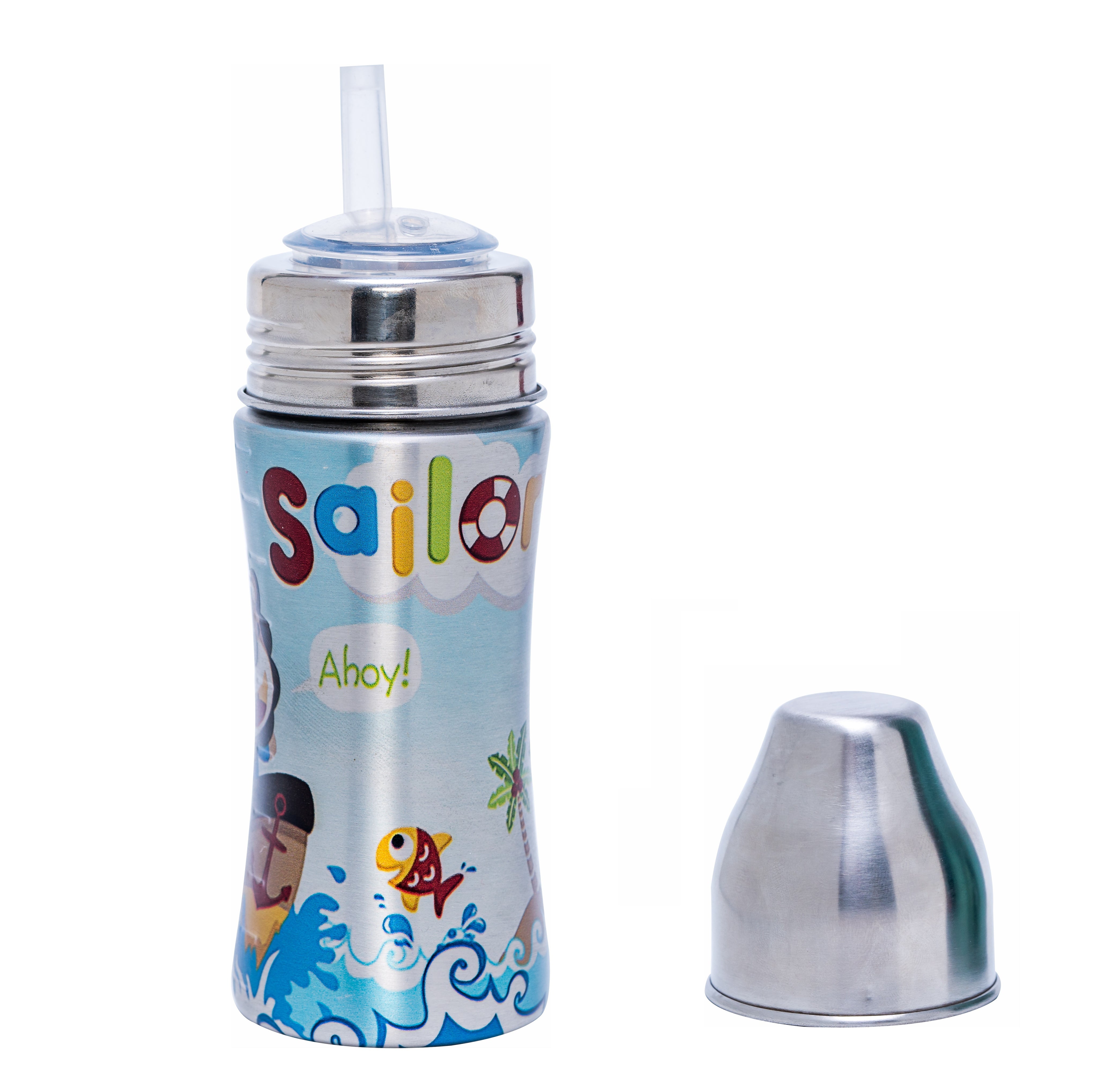 Adore Alpha 3 in 1 Printed Wideneck Stainless Steel Feeding Bottle- 250ml - Sailor