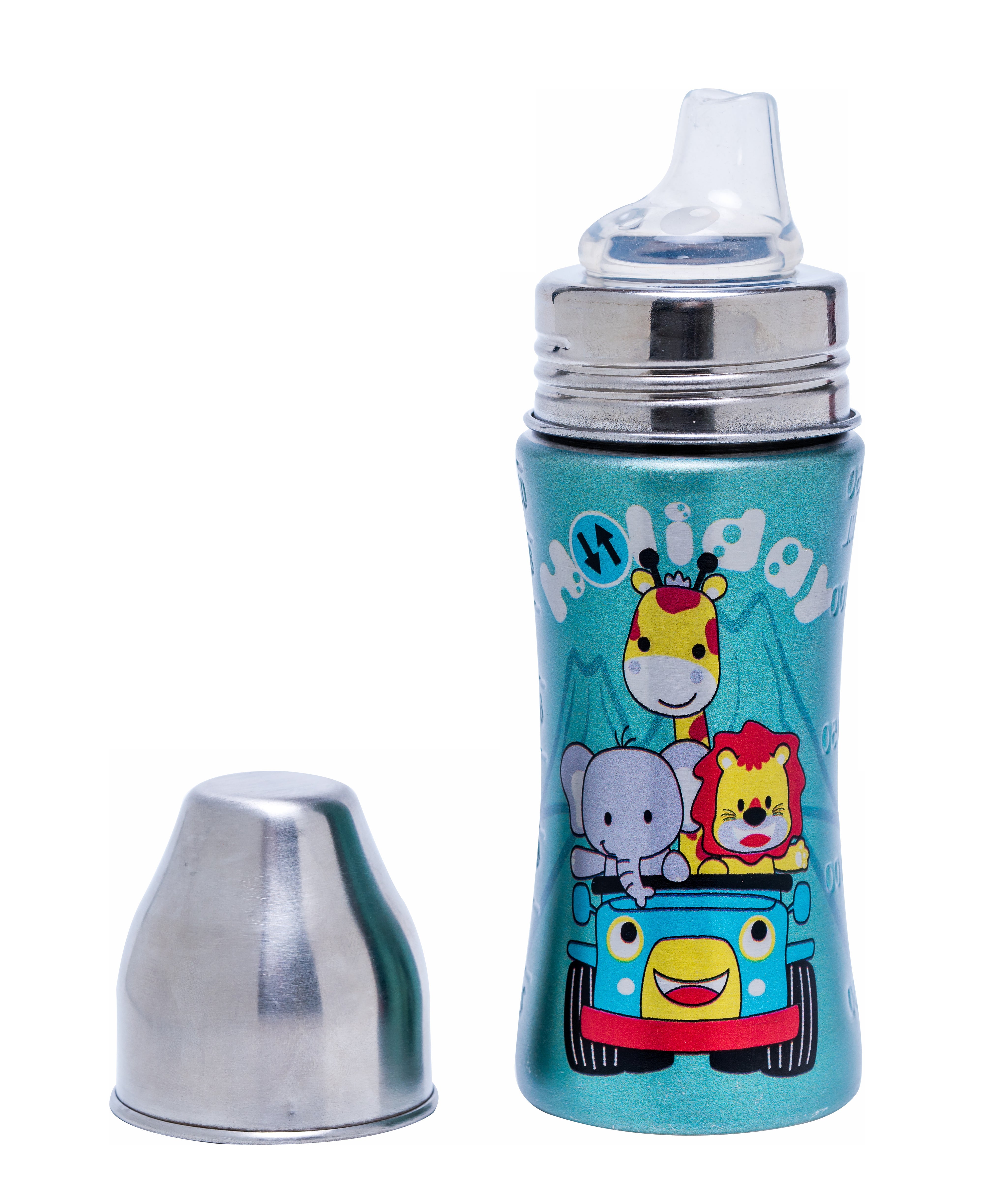 Adore Alpha 3 in 1 Printed Wideneck Stainless Steel Feeding Bottle- 250ml - Holiday