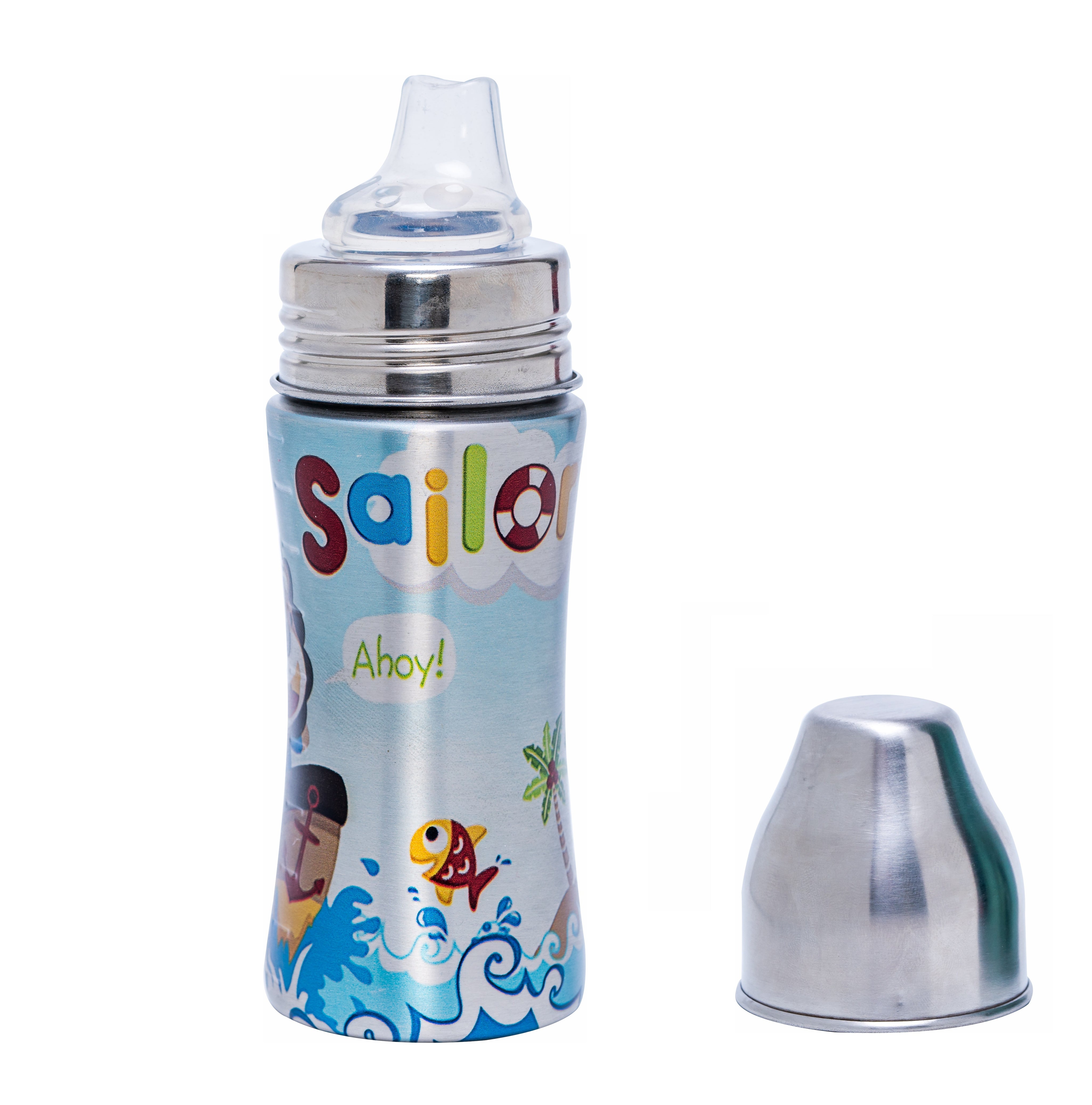 Adore Alpha 3 in 1 Printed Wideneck Stainless Steel Feeding Bottle- 250ml - Sailor