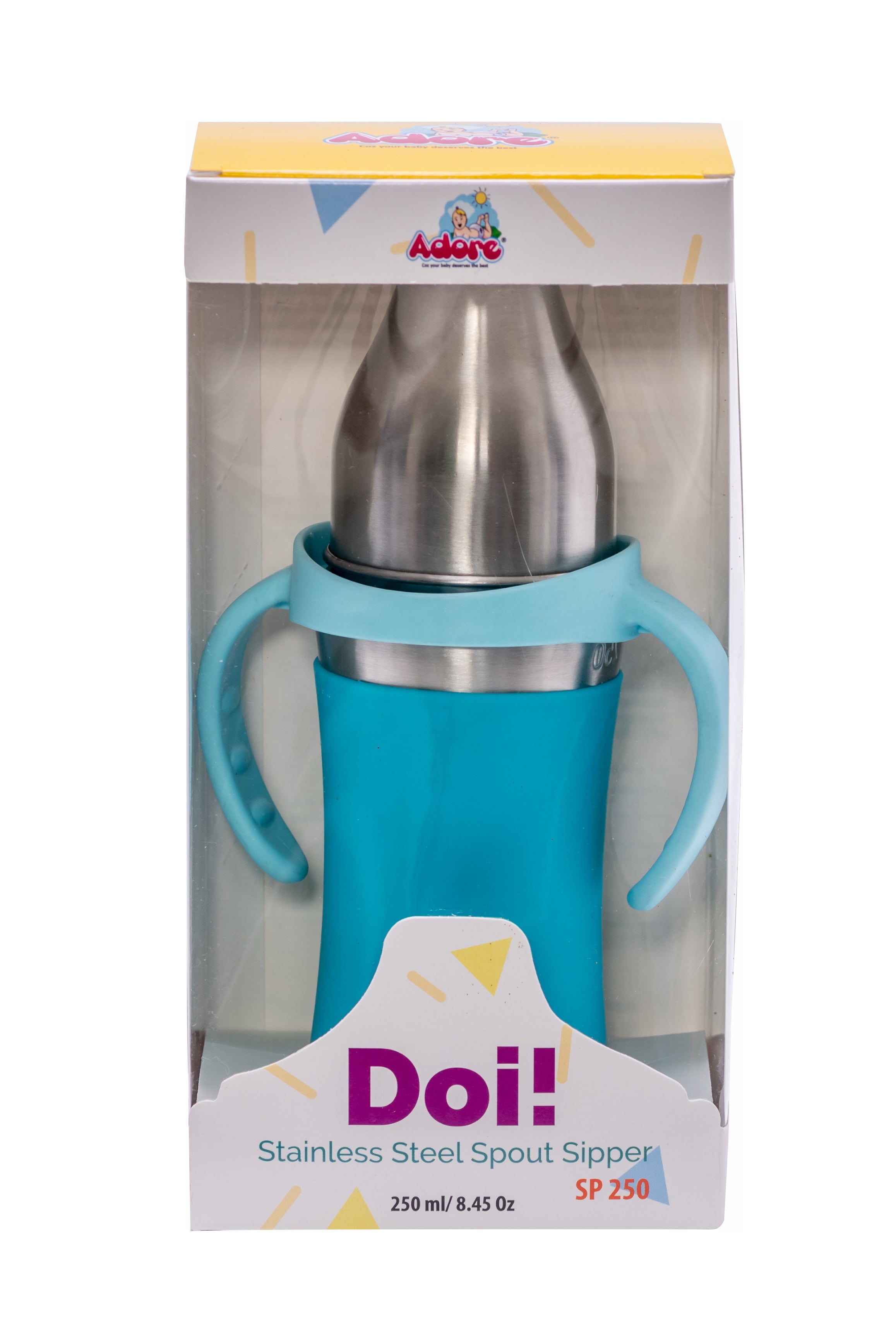 Adore Doi! The Wideneck Spout Stainless Steel Sipper with Sleeve-250ml Blue