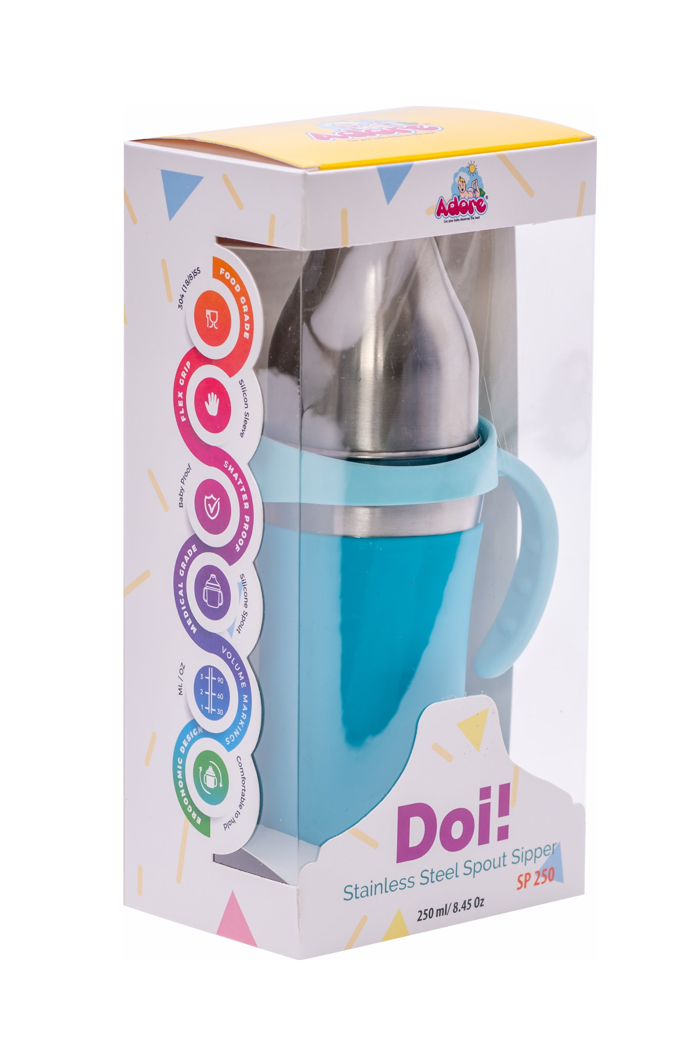Adore Doi! The Wideneck Spout Stainless Steel Sipper with Sleeve-250ml Blue