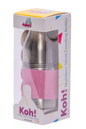 Adore Koh Stainless Steel Wide Neck Feeding Bottle with Silicon Sleeve - 150ml Pink
