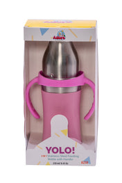 Adore Yolo! The 3 in 1 Wideneck Stainless Steel Feeding Bottle with Silicon Sleeve- 250ml - Pink
