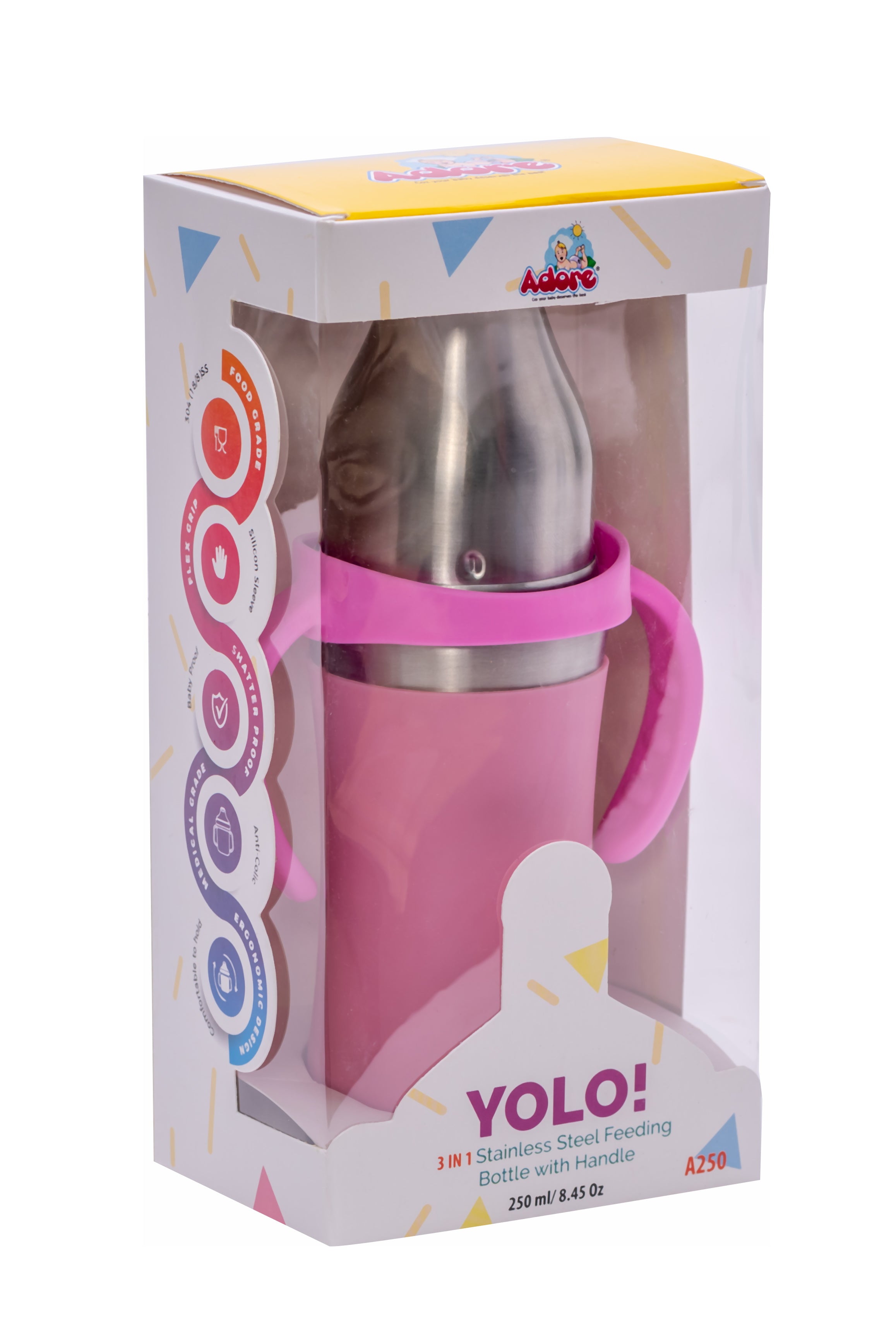Adore Soi! The Wideneck Silicon Straw with Gravity Ball stainless steel sipper with Sleeve- 250ml Pink