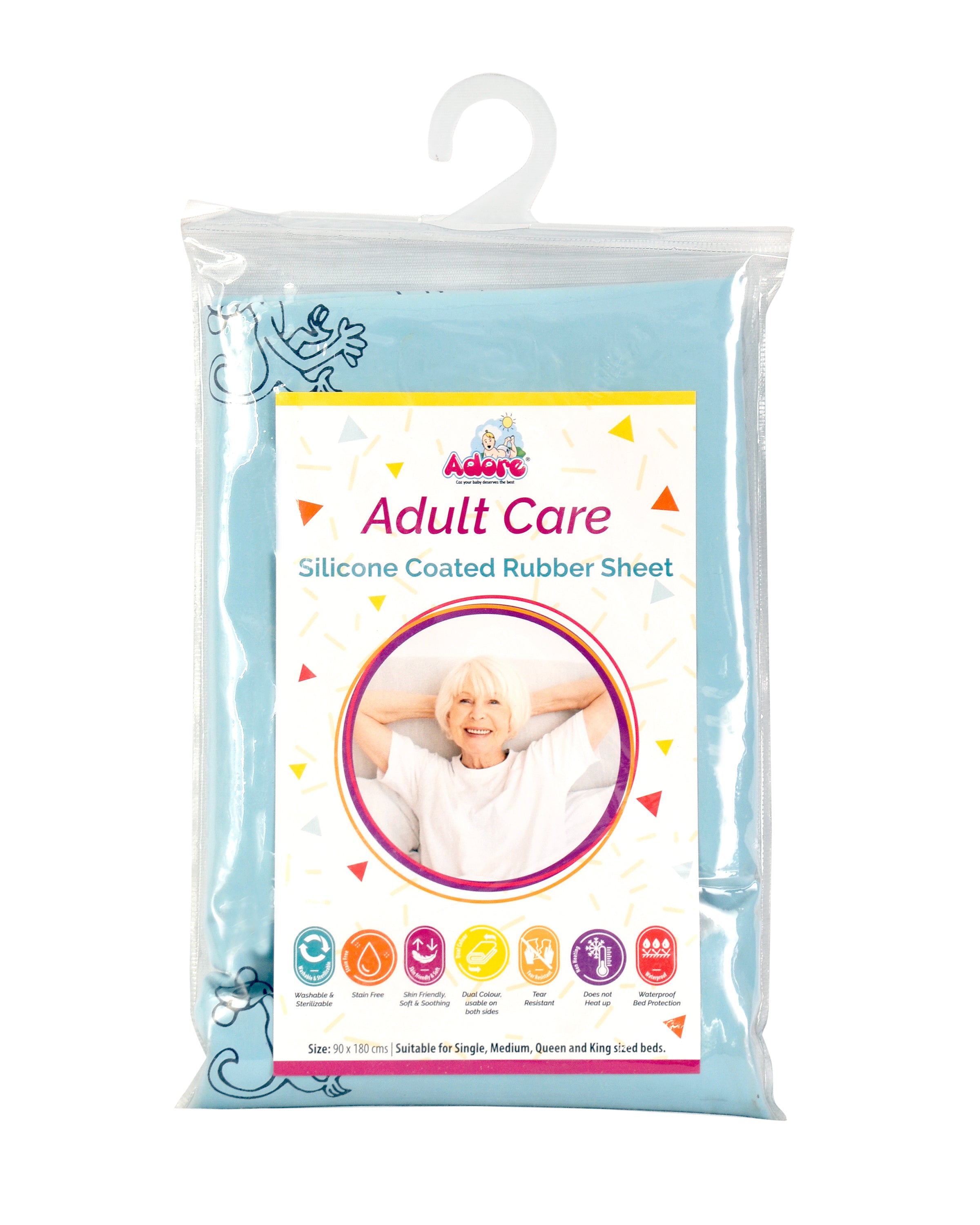 Adore Baby Silicone Coated Baby Rubber Sheet -Bed – Bath – Massage - Repeat - 90*180 -Blue