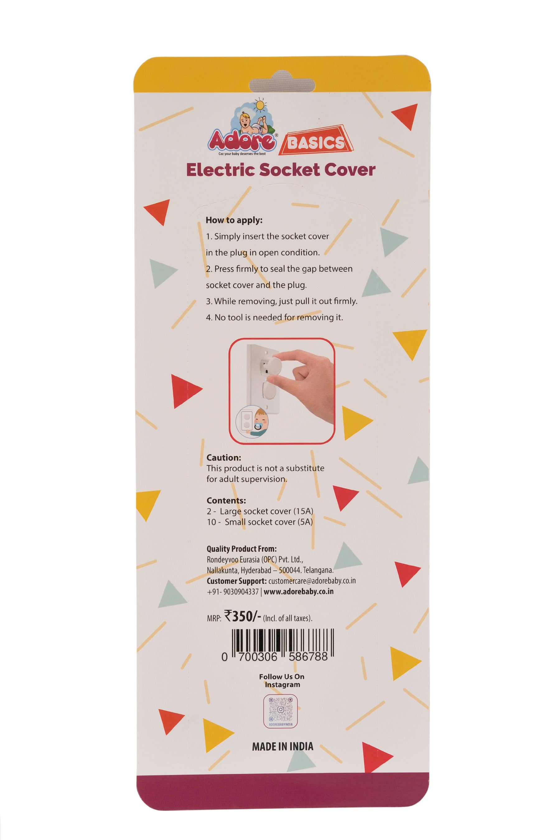 Adore Baby Safety Child Proofing Electrical Socket Cover Set- Pack of 12-White