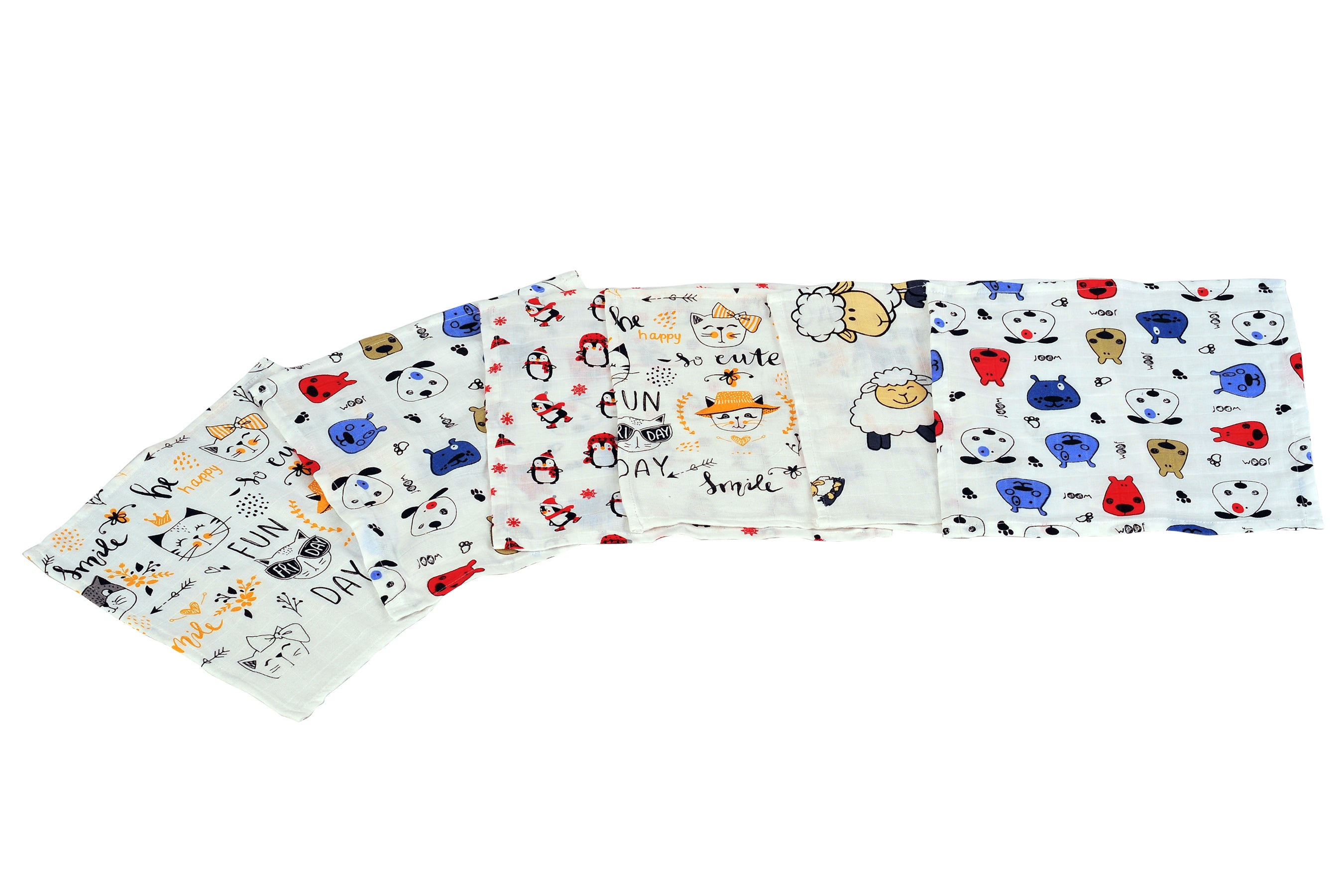 Adore 100% Pure Cotton Muslin Wash Clothes Pack of 6 - Multicolor