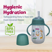 Adore Great Britain Wide Neck Straw Sipper with Gravity Ball and Twin Handle- 250ml Green