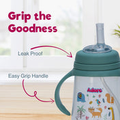 Adore Great Britain Wide Neck Straw Sipper with Gravity Ball and Twin Handle- 250ml Green