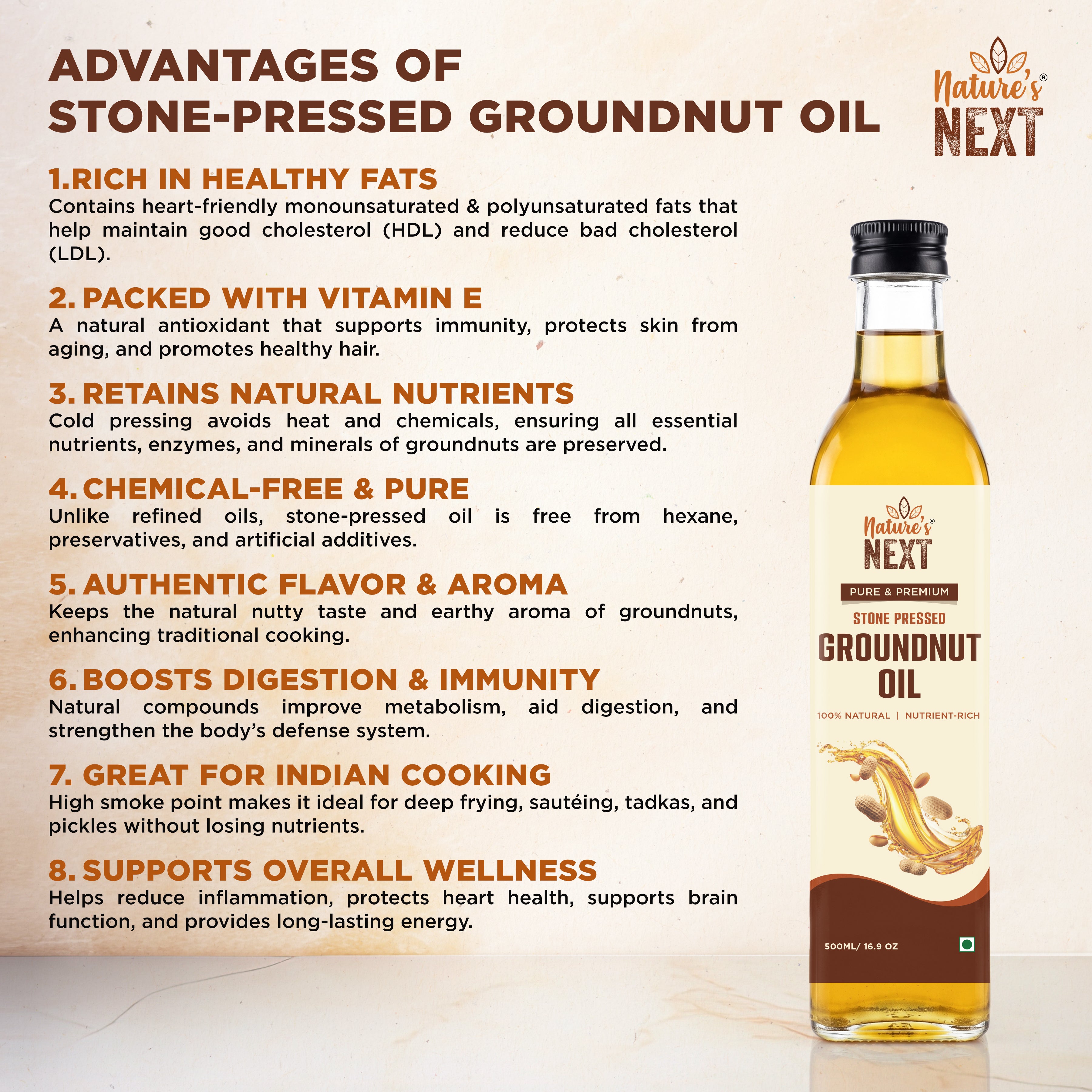Nature’s Next Pure & Premium Cold-Pressed Groundnut Oil- Glass Bottle 500ml